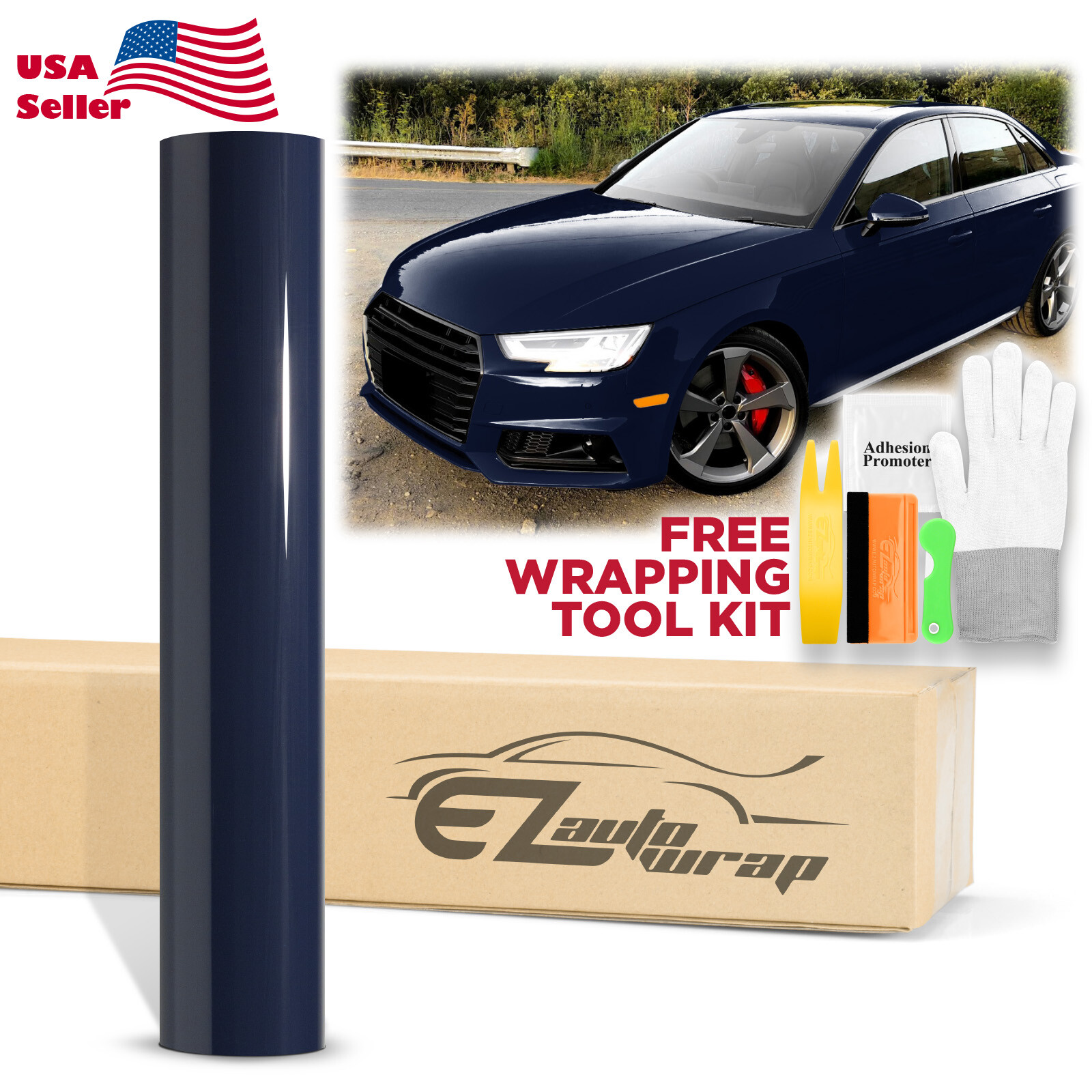 High Gloss Midnight Blue Car Vinyl Wrap Sticker Decal Sheet Film DIY Air Release