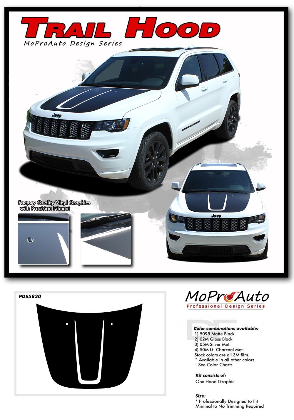 TRAIL HOOD 2011-2021 Jeep Grand Cherokee Trailhawk Hood Decal Stripe Graphic