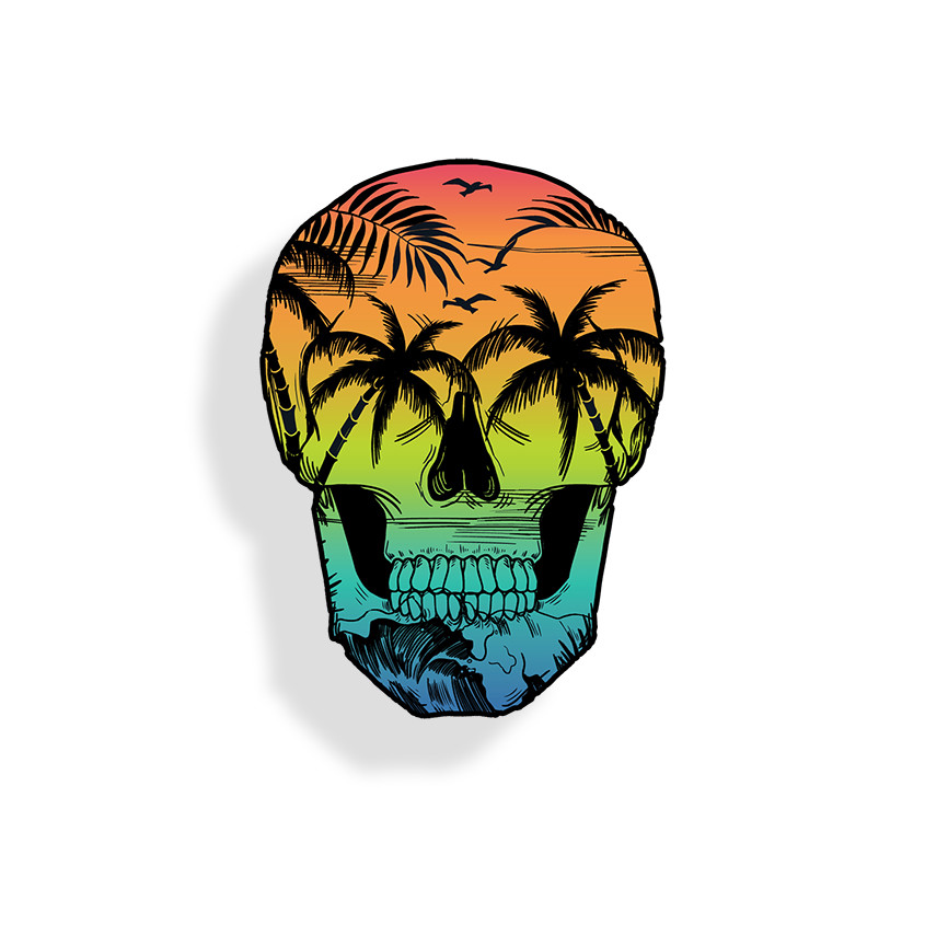 3″ Beach Skull Sticker Palm Tree Cup Ocean Helmet Phone Car Window Bumper Decal