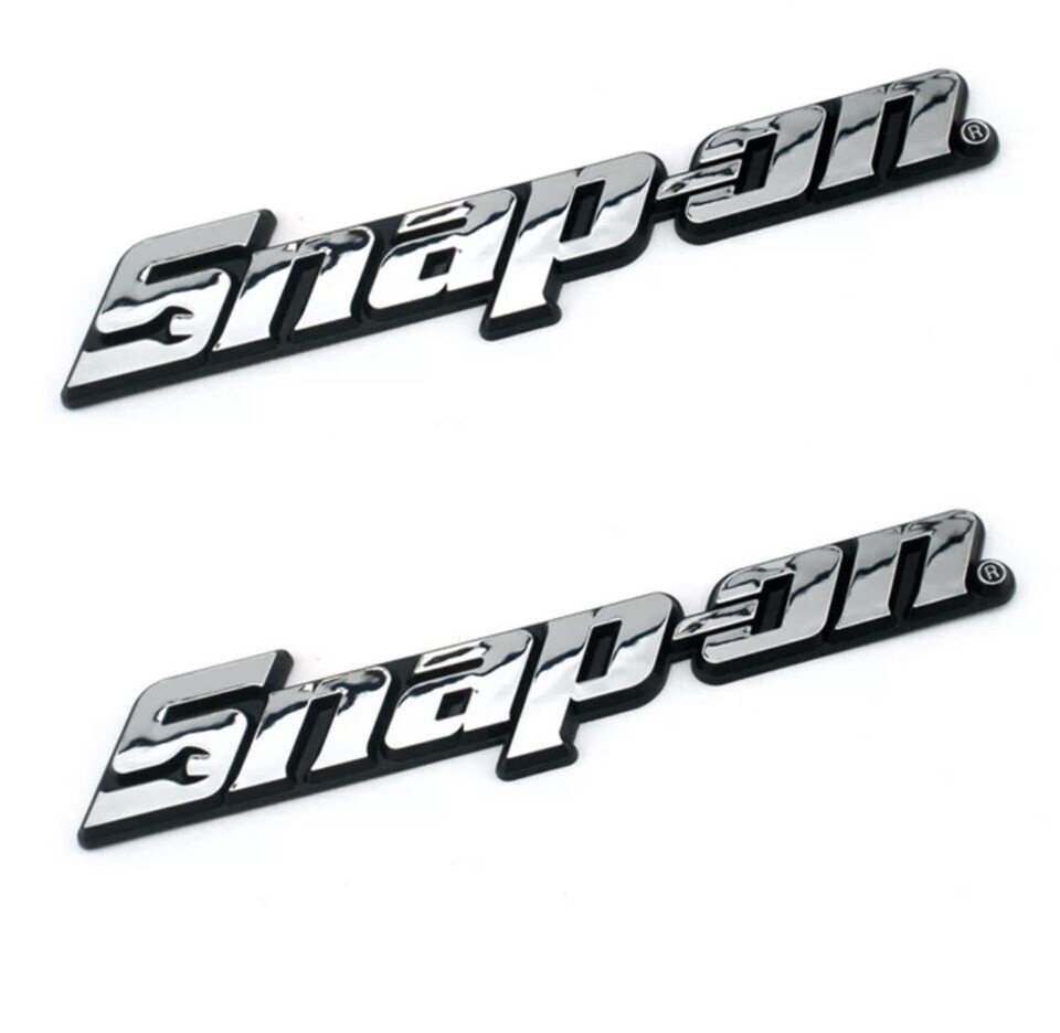 2PCs SNAP-ON TOOL BOX LOGO EMBLEM Chrome Silver Badge Decal 8″ INCH LONG – NEW