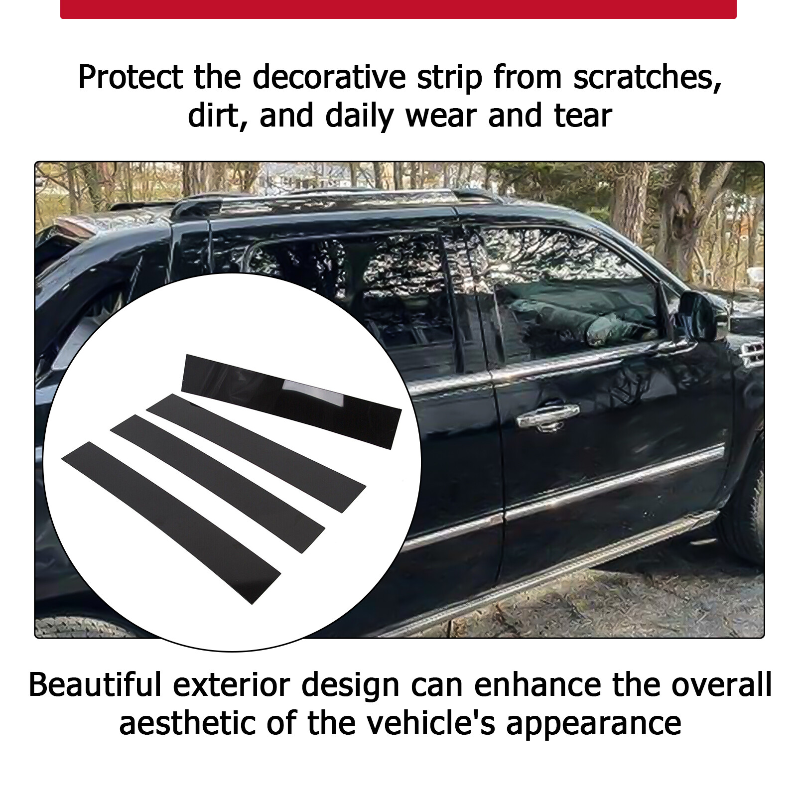 For 2007-13 2014 Cadillac Escalade Black B-Pillar Posts Door Window Trim Cover A