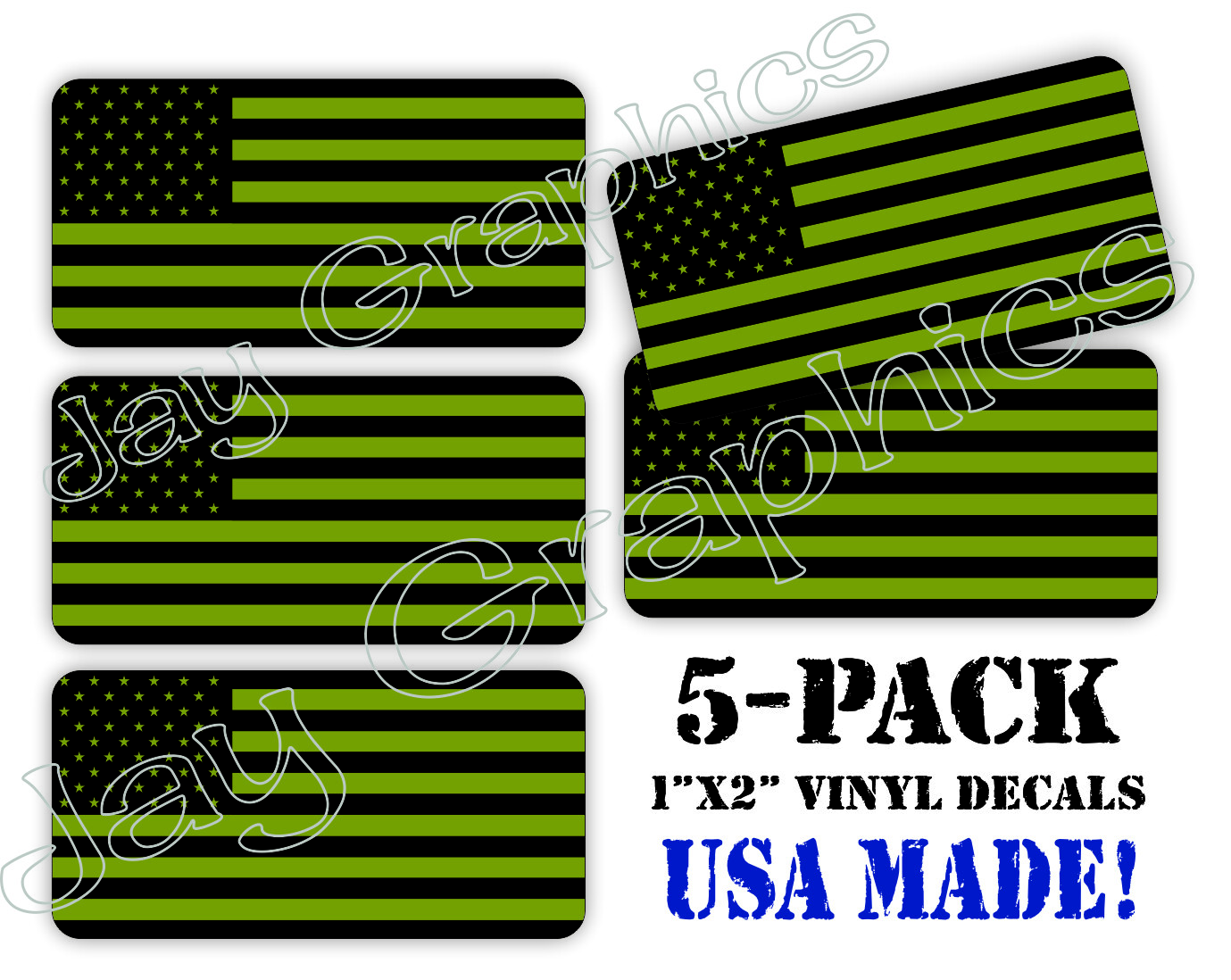 5 pcs – Mini American Flag Vinyl Stickers Helmet Decals / Olive Drab OD Green