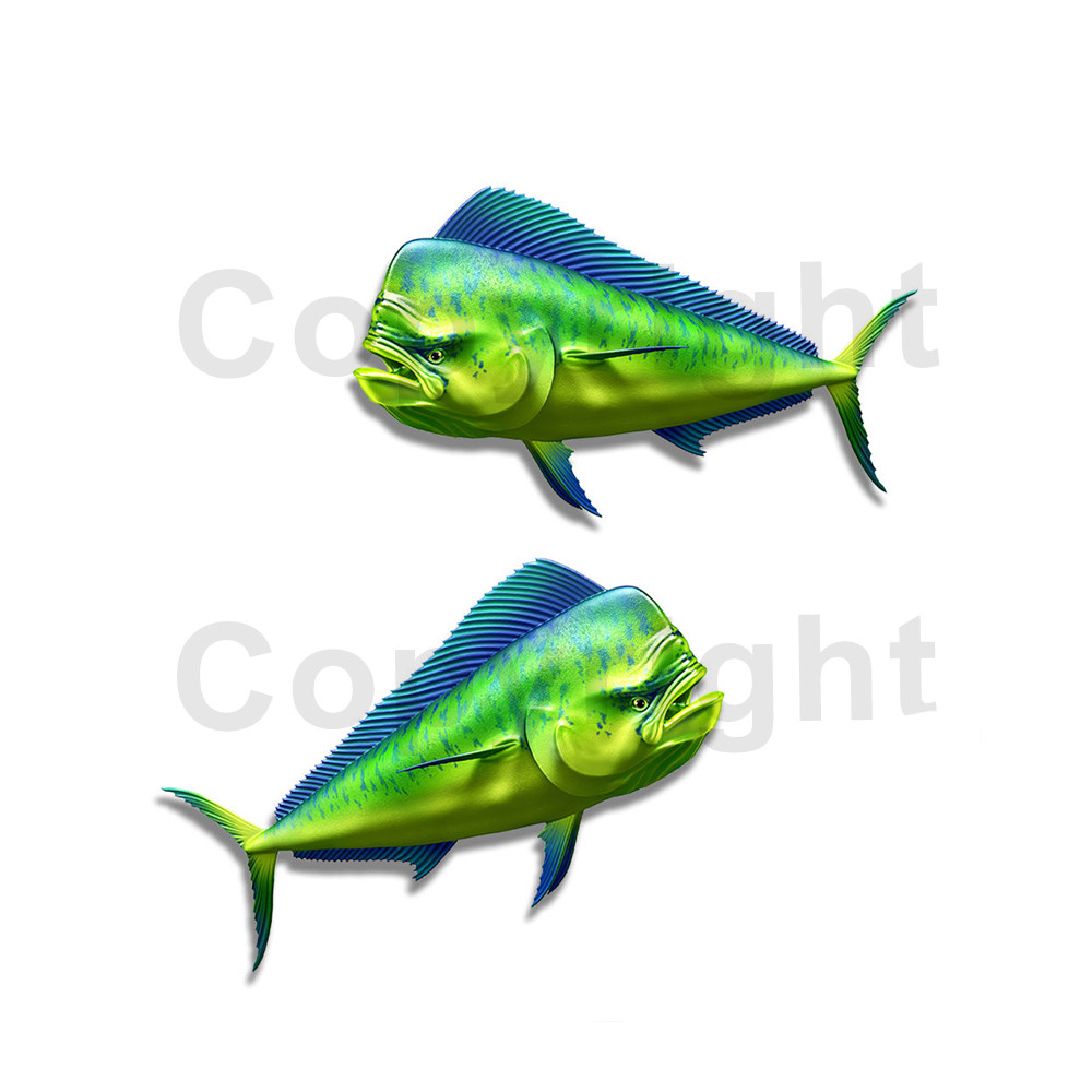 Mahi Mahi Dolphinfish Adhesive Vinyl Mirrored Indoor Outdoor Sticker Decals 2pk
