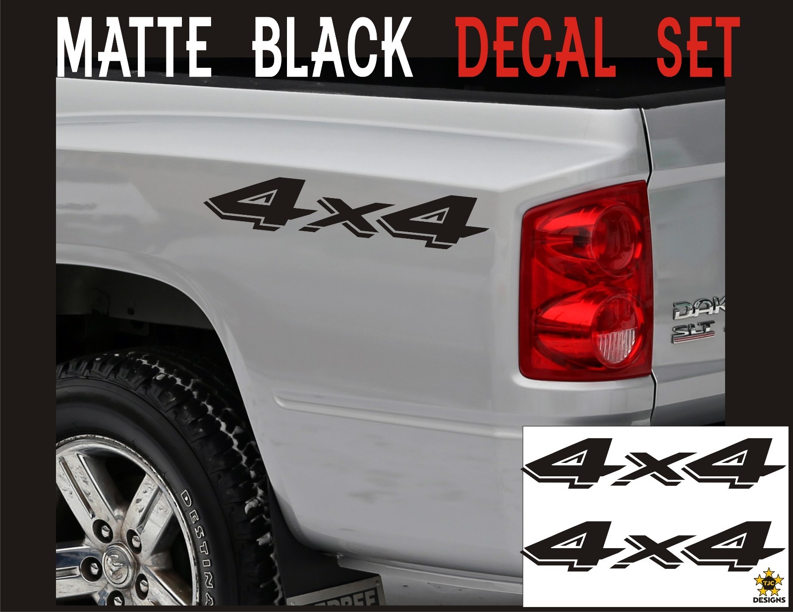 4×4 Decals MATTE BLACK Set of 2 for Dodge Dakota, Ram Stickers