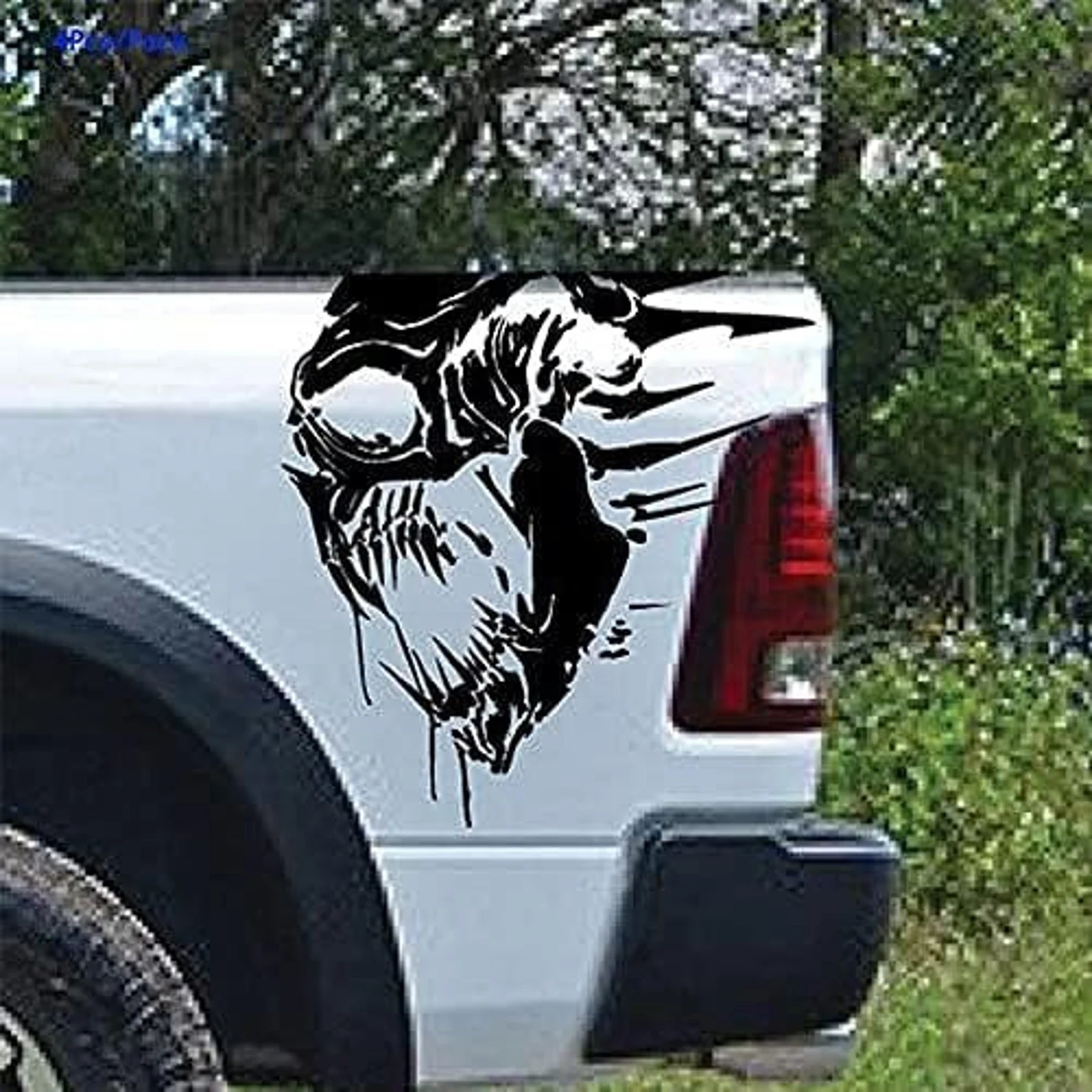Skull Truck Decals: Grunge Vinyl Graphic, Bed Tailgate Stickers (2PcsPair)