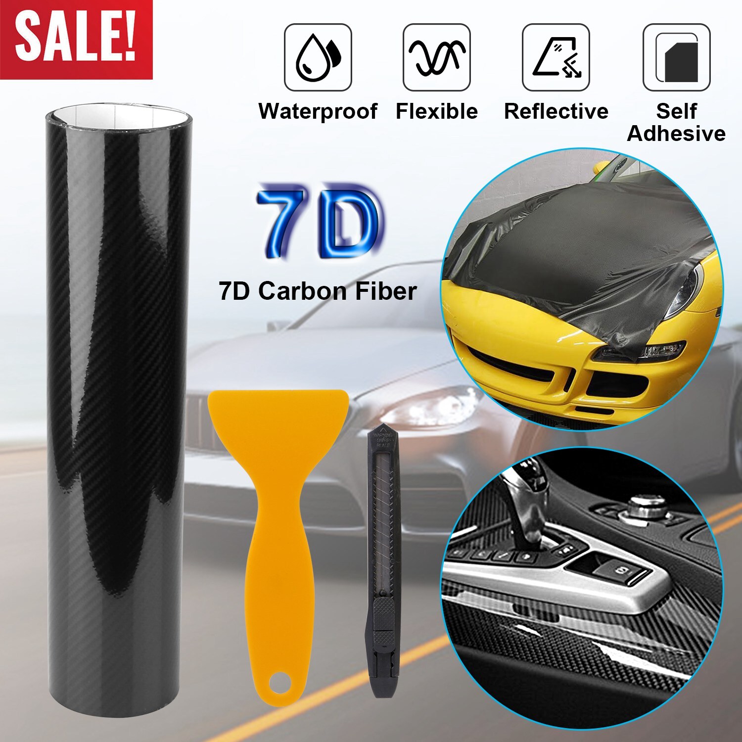 7D Carbon Fiber Car Wrap High Gloss Vinyl Wrap Film Air Release Self Adhesive
