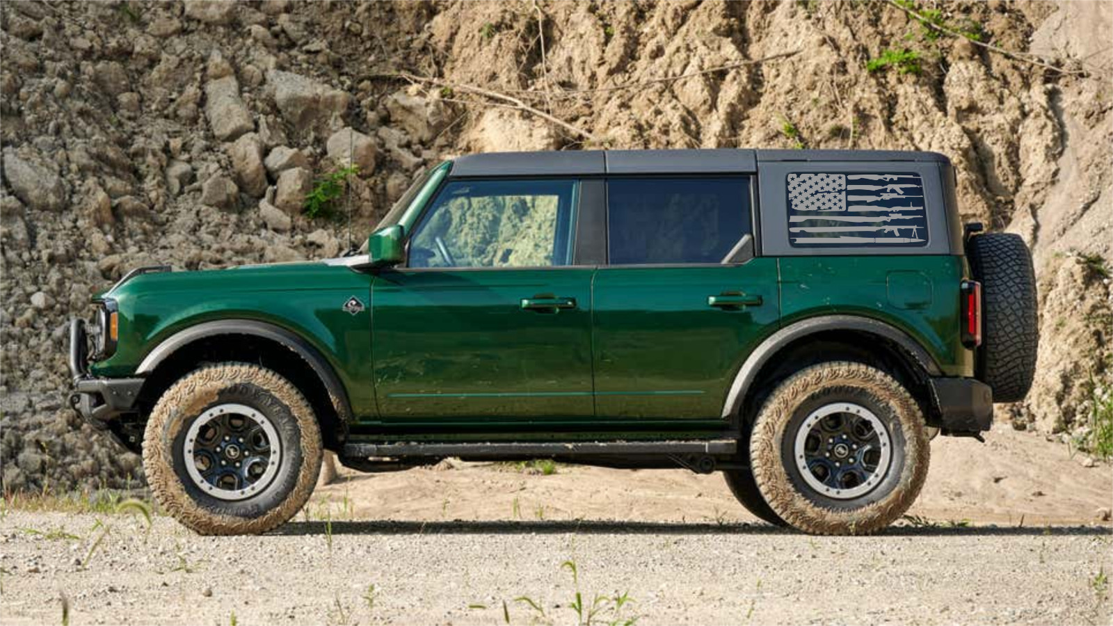 Distressed American Flag Wit Guns Decals For 2021+ Ford Big Bronco Full Size 6g