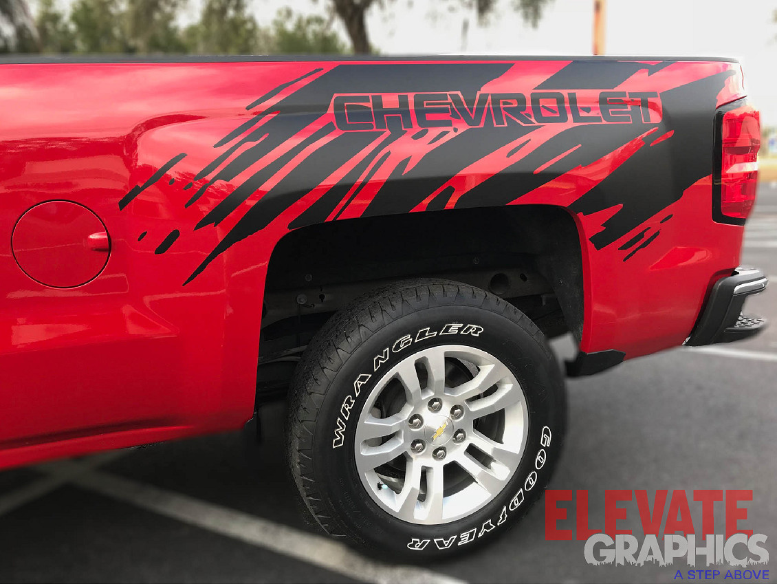 2007-2018 For Chevy Silverado Stripes Splatter Side Decal Vinyl Graphics Sticker