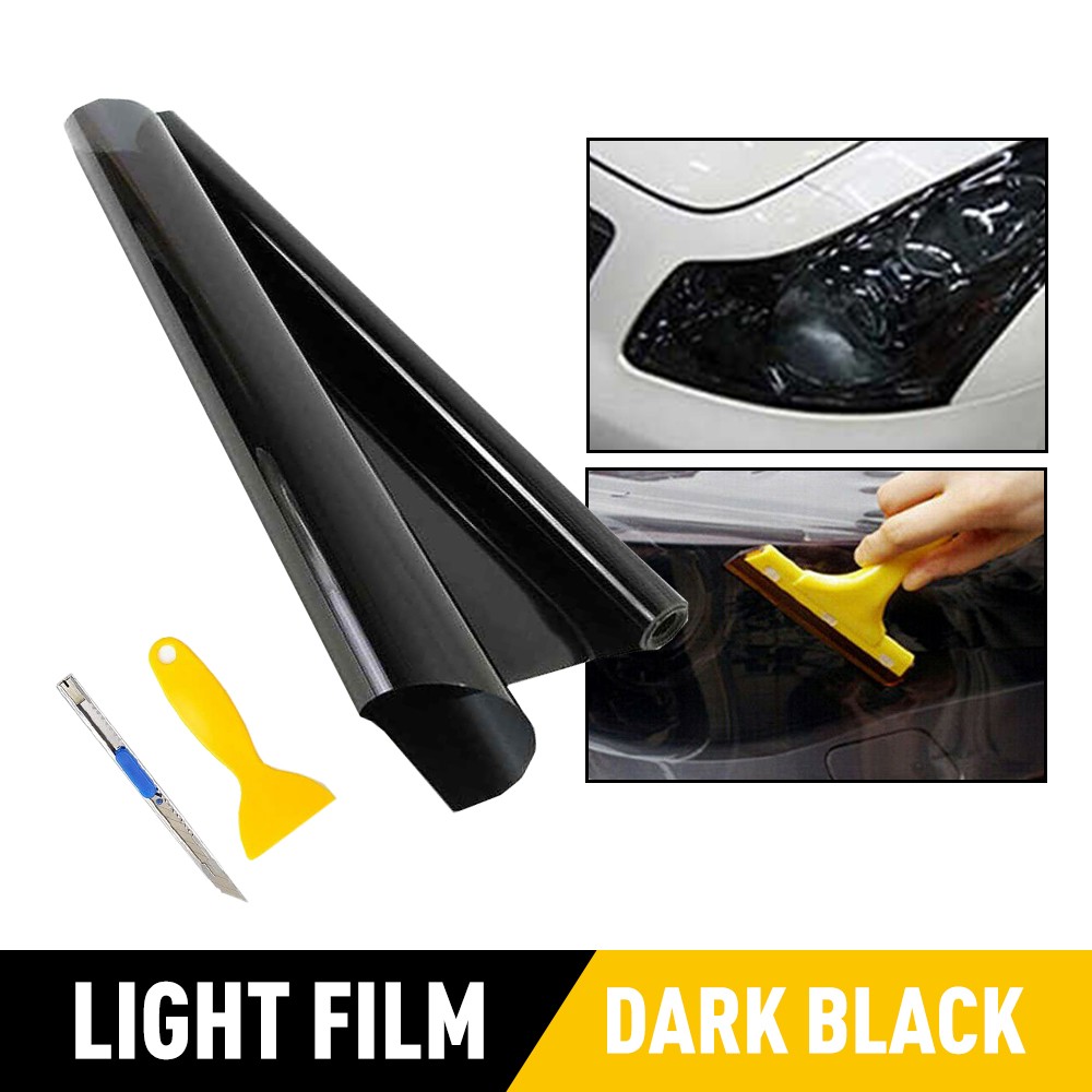 Headlight Taillight Tint Film Vinyl 12″x72″ Gloss Dark Black DIY Front Rear 1-10