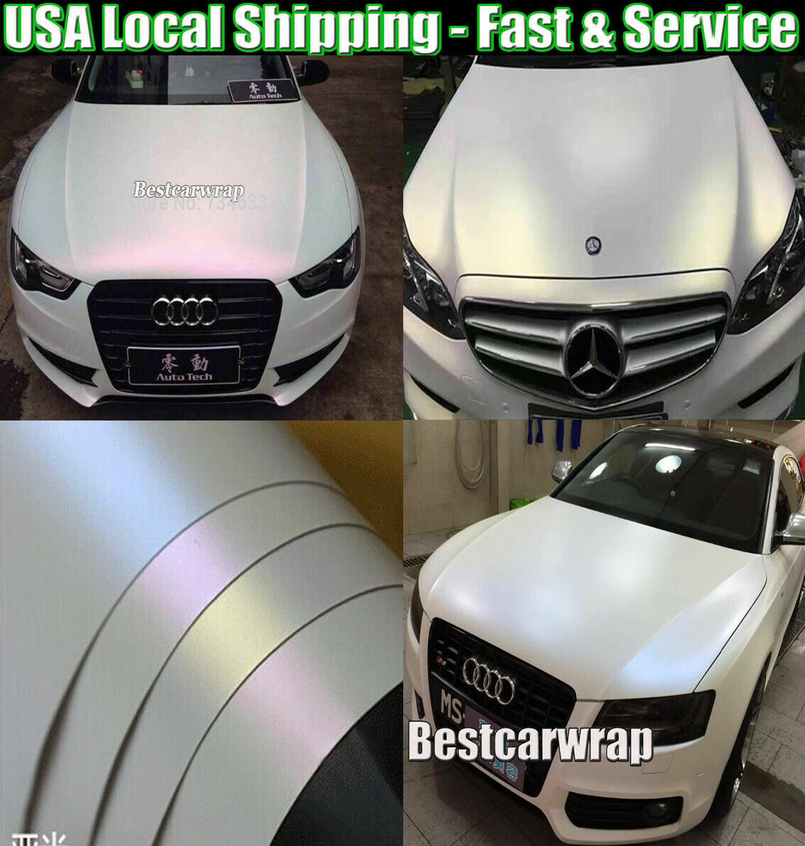 Whole Auto Wrap – Metallic Matte Satin Pearl White Chameleon Vinyl Film Graphics