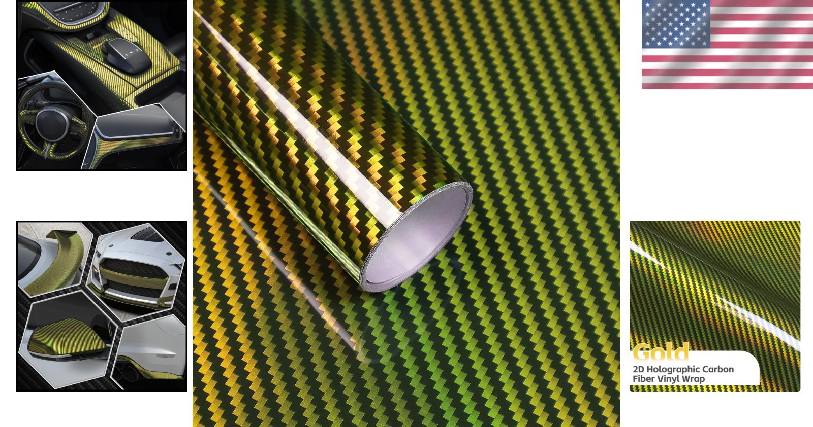 Versatile Gold Carbon Fiber Vinyl Wrap – 1FT x 5FT with Air Release Technology