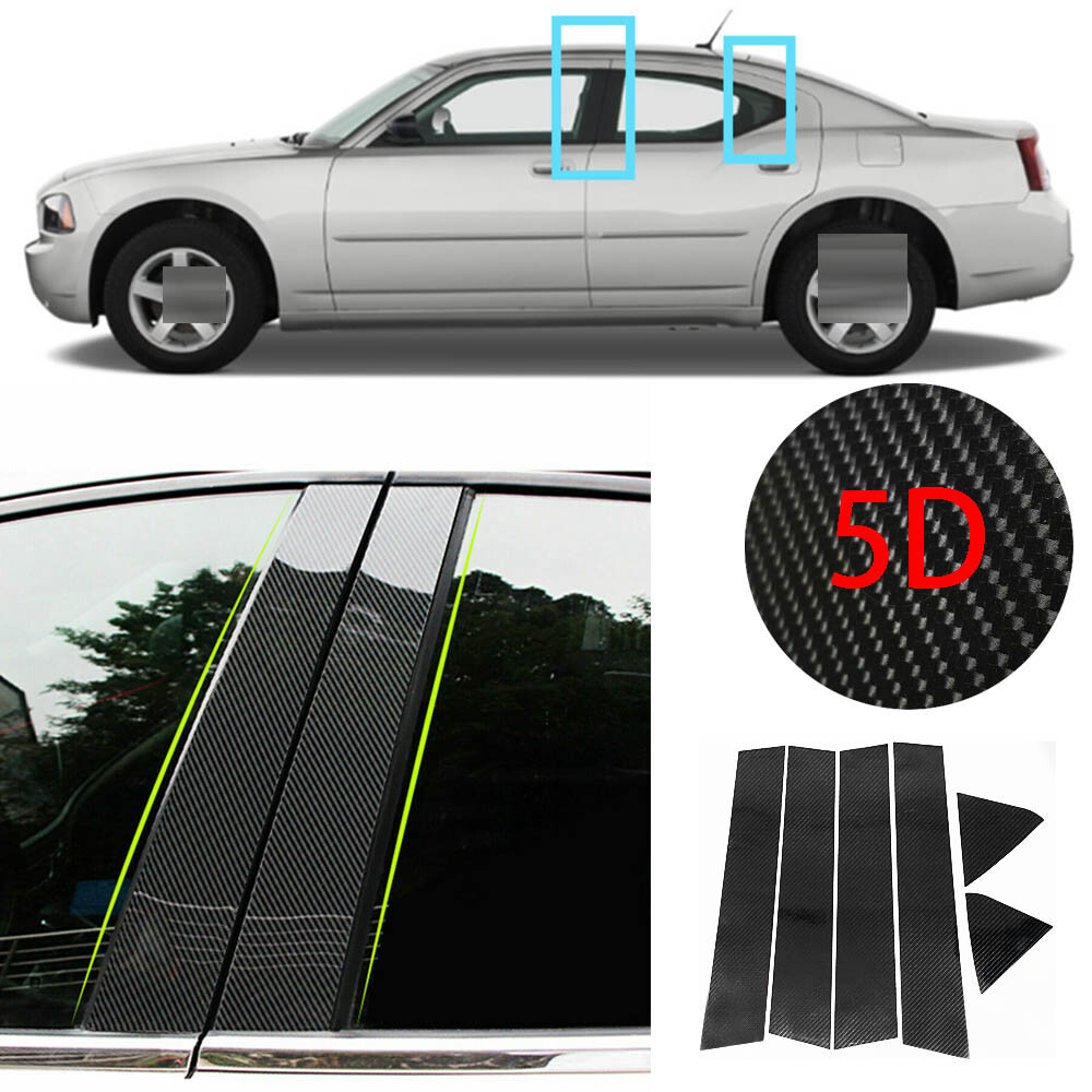 6PCS For 2006-2010 5D Carbon Fiber Texture Pillar Posts Door Trim Piano Decal
