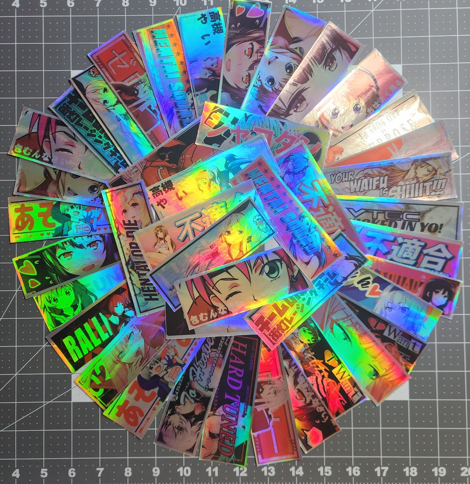 32 PCS Holographic Anime Manga Waifu JDM Car Decal Stickers – No Duplicates