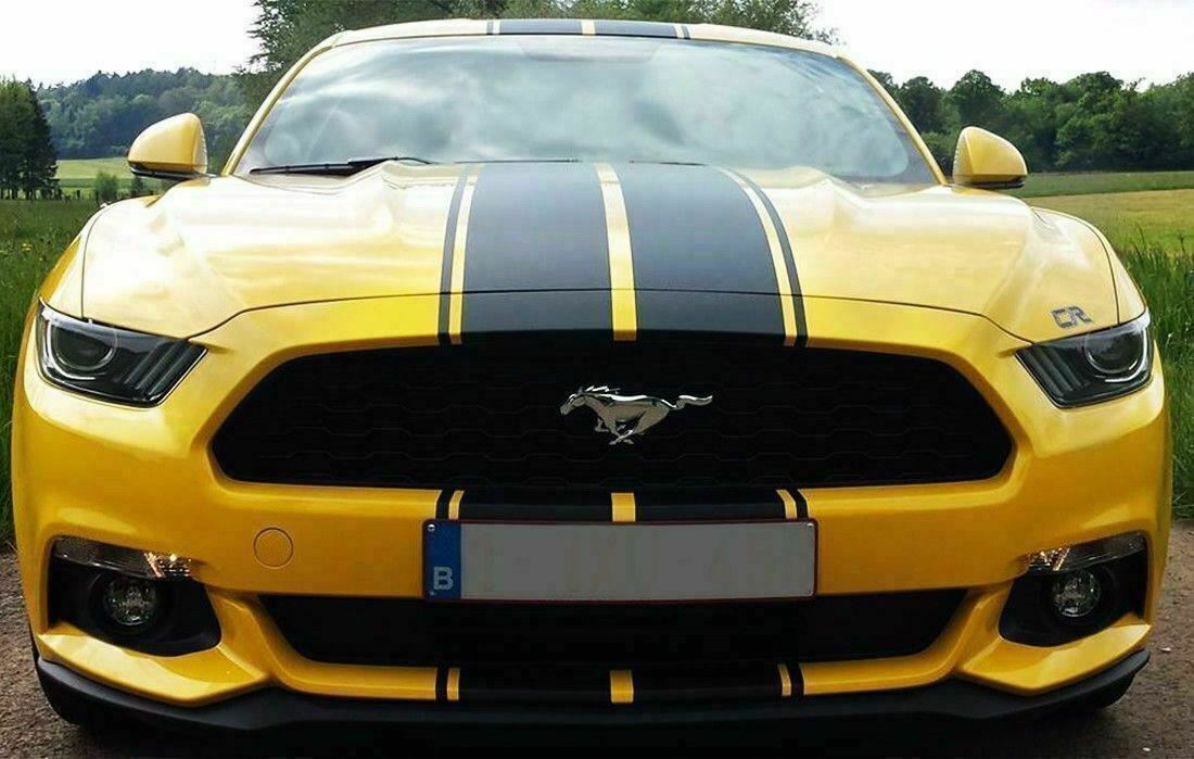 Black Double Racing Stripe Full Body Hood to Roof Sticker Decal for Ford Mustang