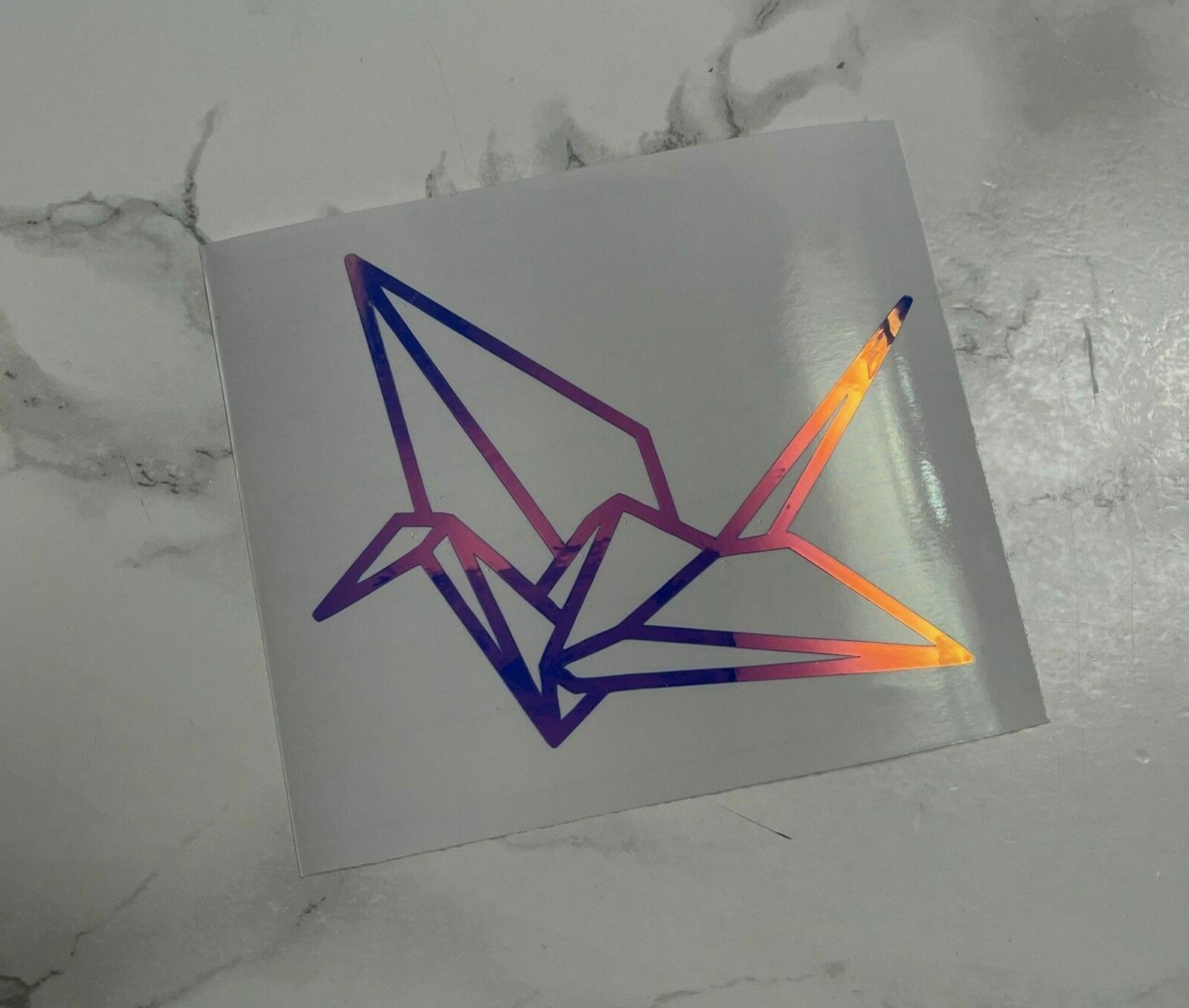 ONE Origami Paper Crane Outline Car Wall Vinyl Window Decal Sticker, Iridescent