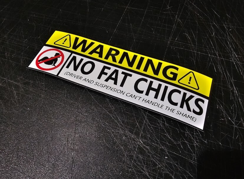 Warning No Fat Chicks Sticker Bumper Funny JDM Slammed Girl EVO STI CIVIC S15