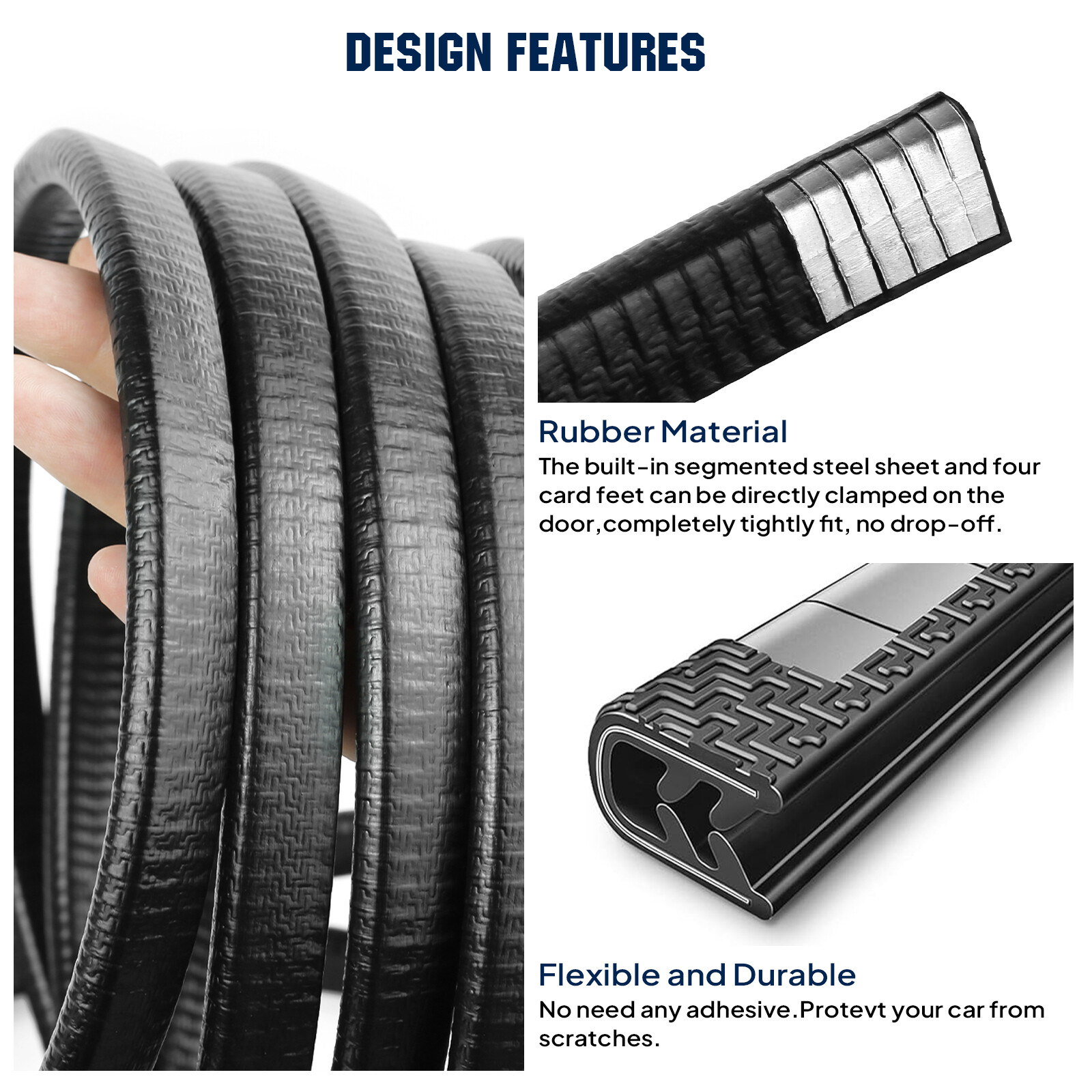 Car Door Edge Guard U Shape Edge Trim Rubber Steel Seal Anti-Collision Protector