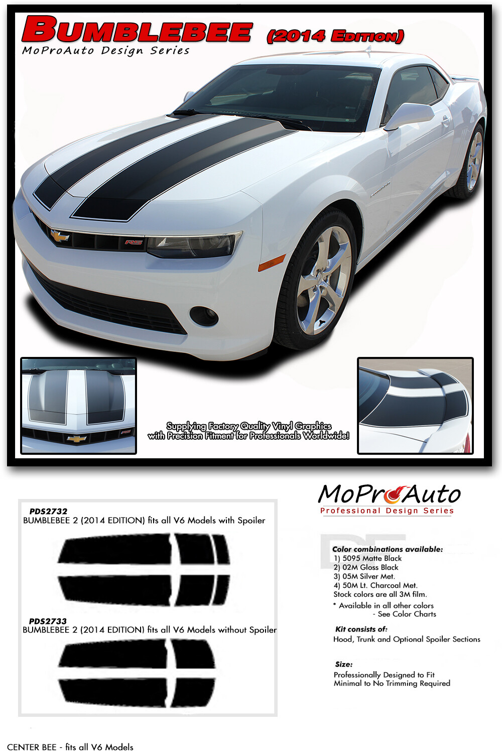 2014-2015 Chevy Camaro Bumblebee Rally Hood Stripes Decals Graphics OE 3M Vinyl