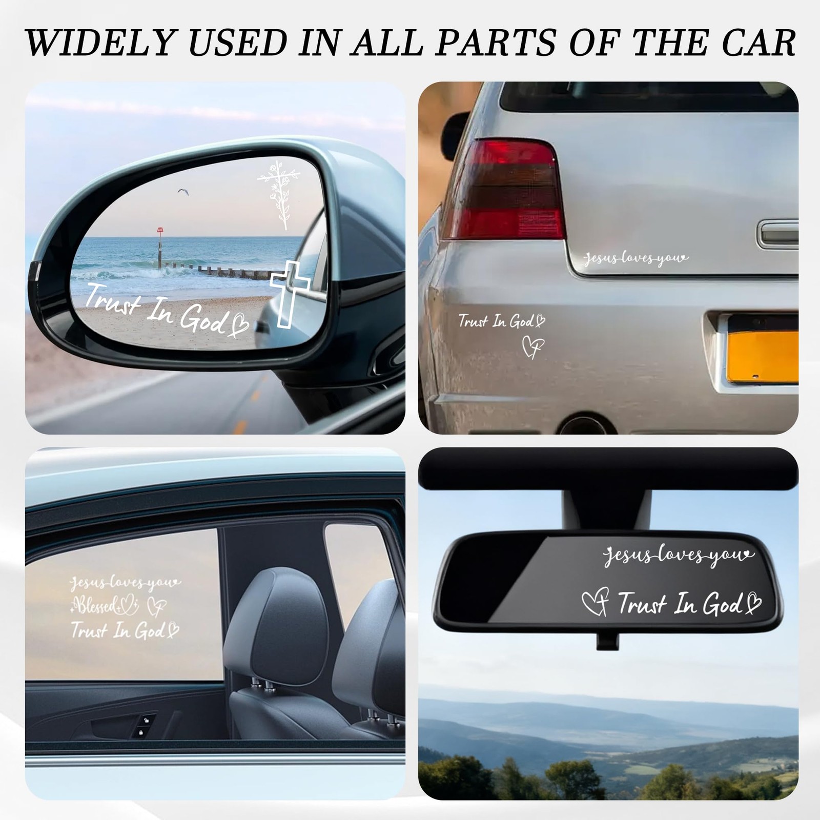 6 Pcs Trust in God Rearview Mirror Stickers, Christian Car Decals Vinyl White