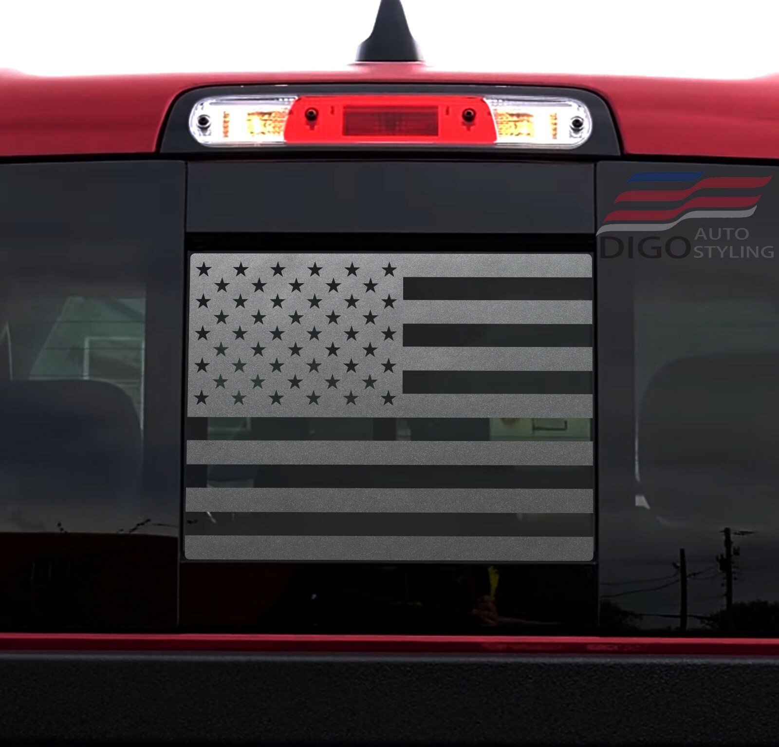 Fits 2009 – 2023 Dodge RAM Back Middle Window American Flag Decal Sticker Black