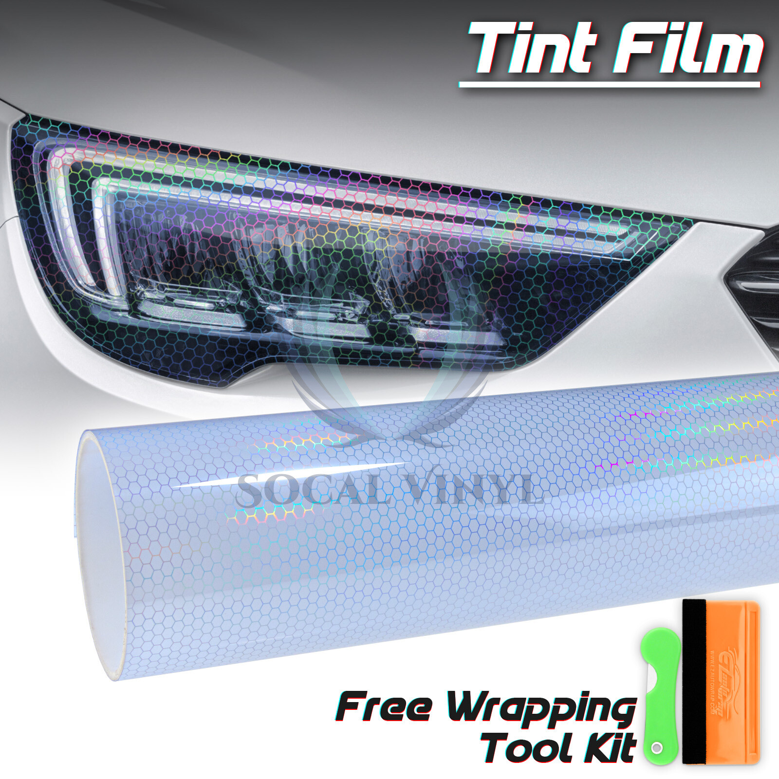 Headlight Hex Holographic Gloss Light Blue Taillight Tint Film Fog Sticker Sheet