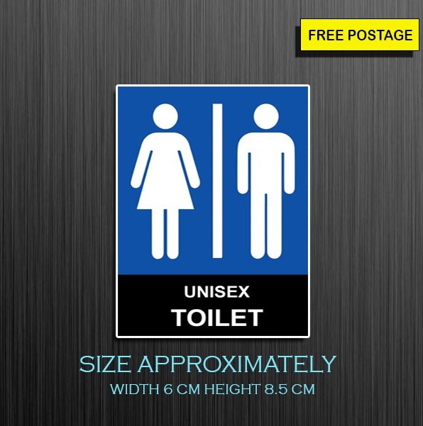 2X UNISEX Toilet Sign, Vinyl Waterproof Sticker Size Approx W 6cm H 8.5cm