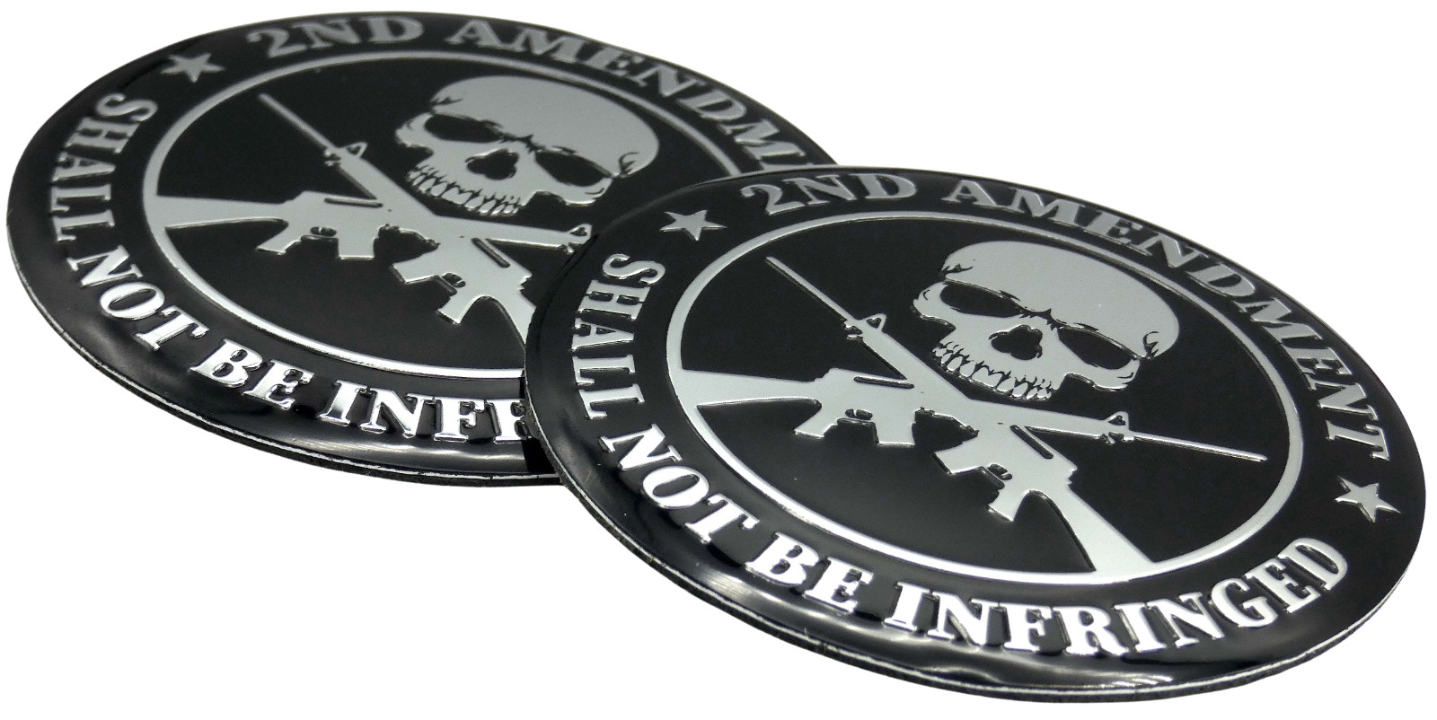 2x Metal 2nd Amendment Decal Sticker Emblem Badge Auto Car Truck Dome 2.20″