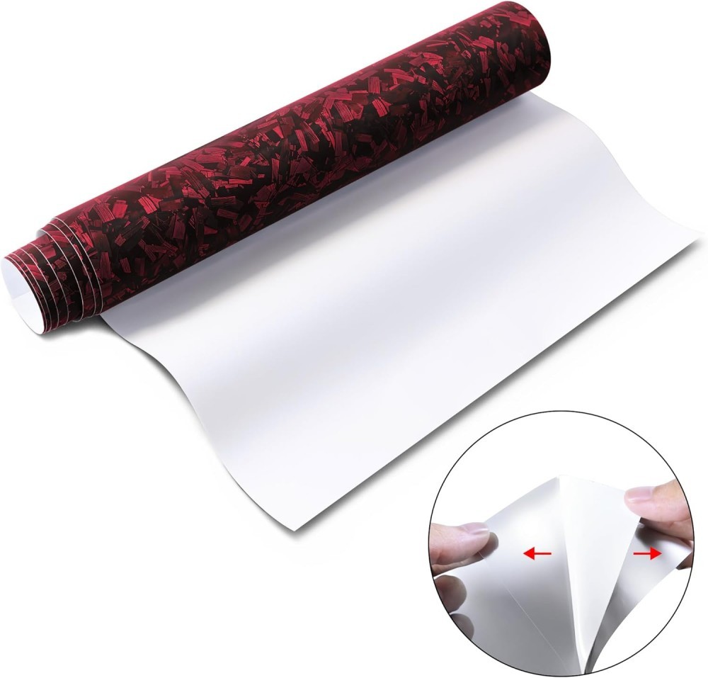 1ft x 5ft Matte Red Forged Carbon Fiber Vinyl Wrap Roll DIY Air Release Sticker