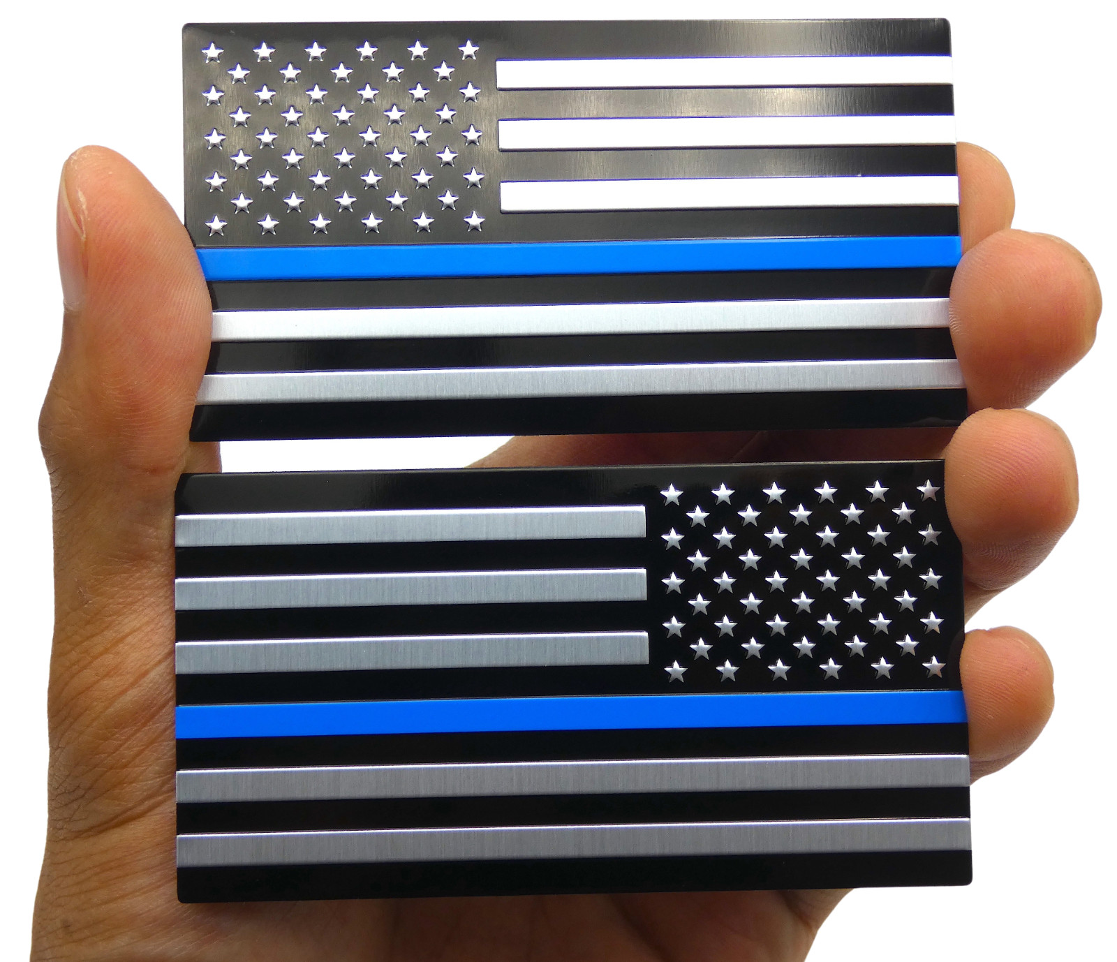 ALUMINUM Thin Blue Line Flag Decal Sticker Support Law Enforcement Police MIRROR