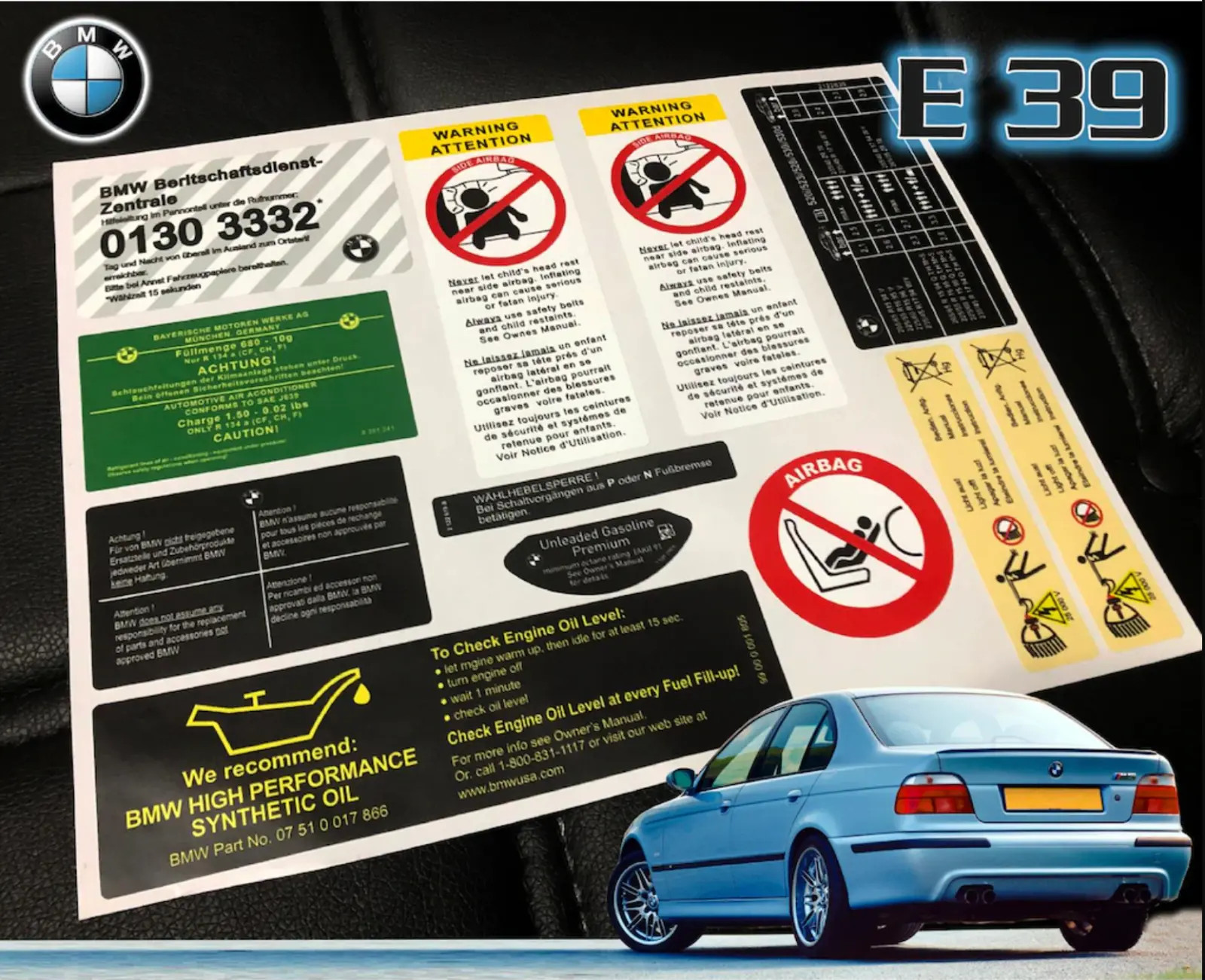 Decal Set Stickers For BMW E39 5 SERIES All Models Best Quality