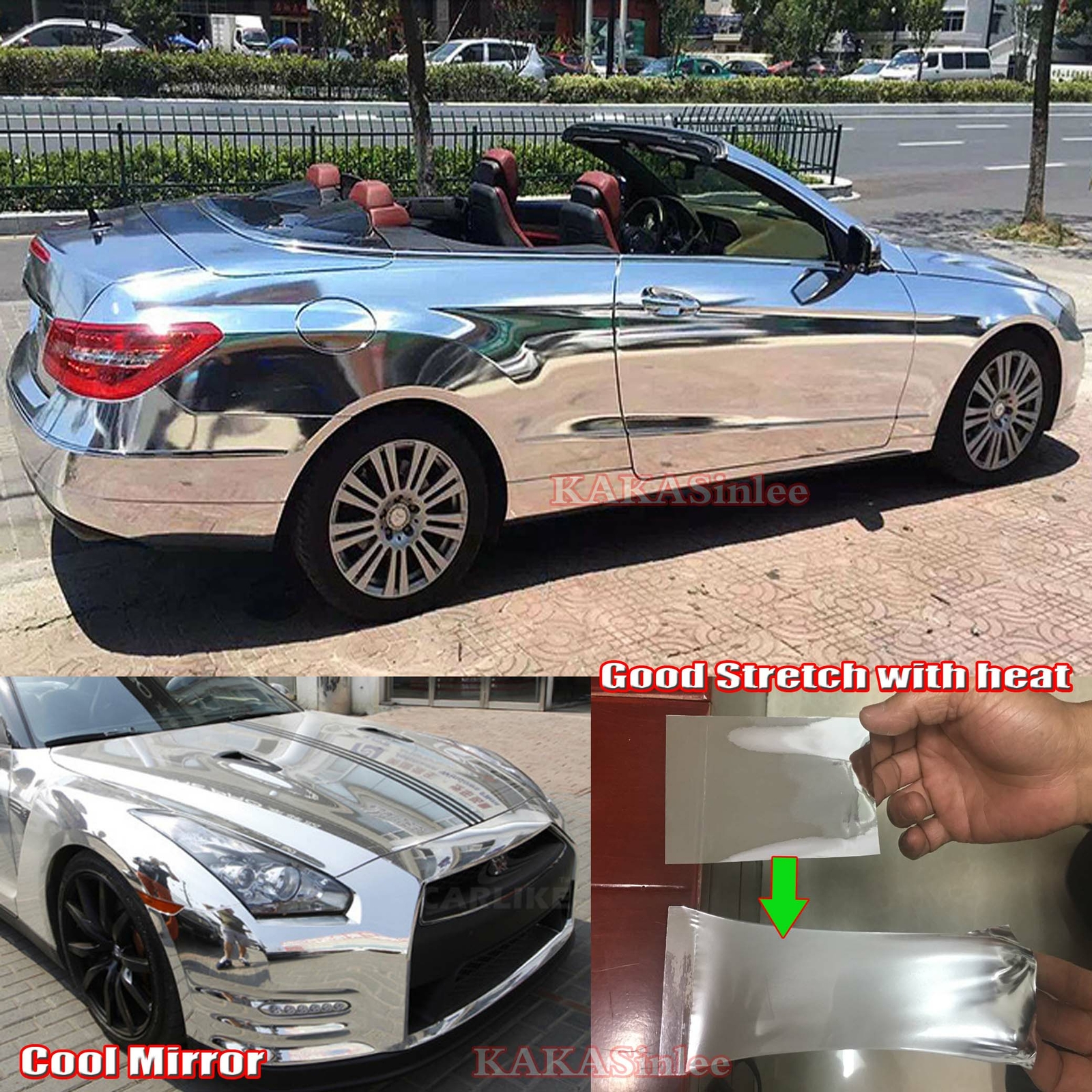 Air Release Entire Car Mirror Chrome Vinyl Wrap Sticker Stretchable Silver ABUS