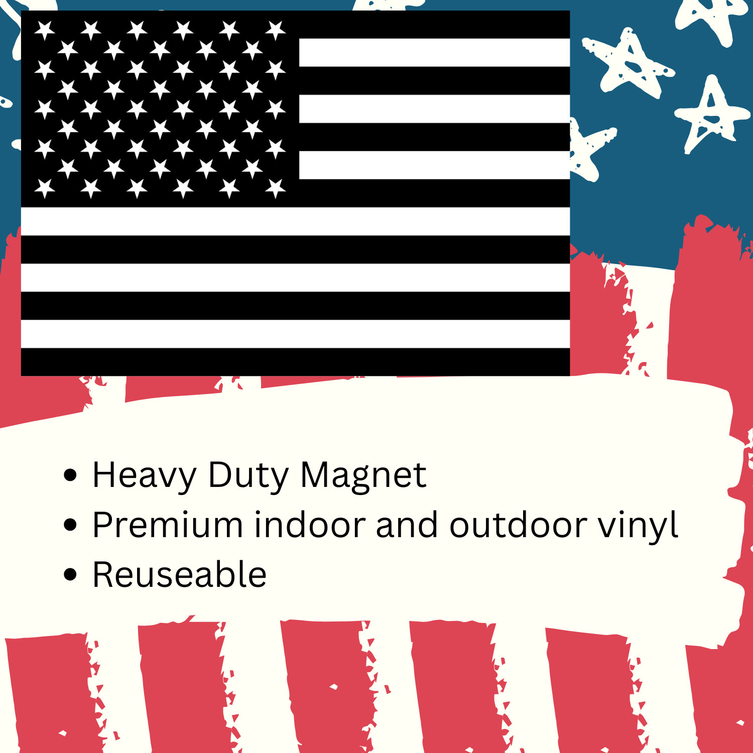 American Flag Heavy Duty Magnet Black and White – 4″ x 6″ Cars Trucks Outdoors