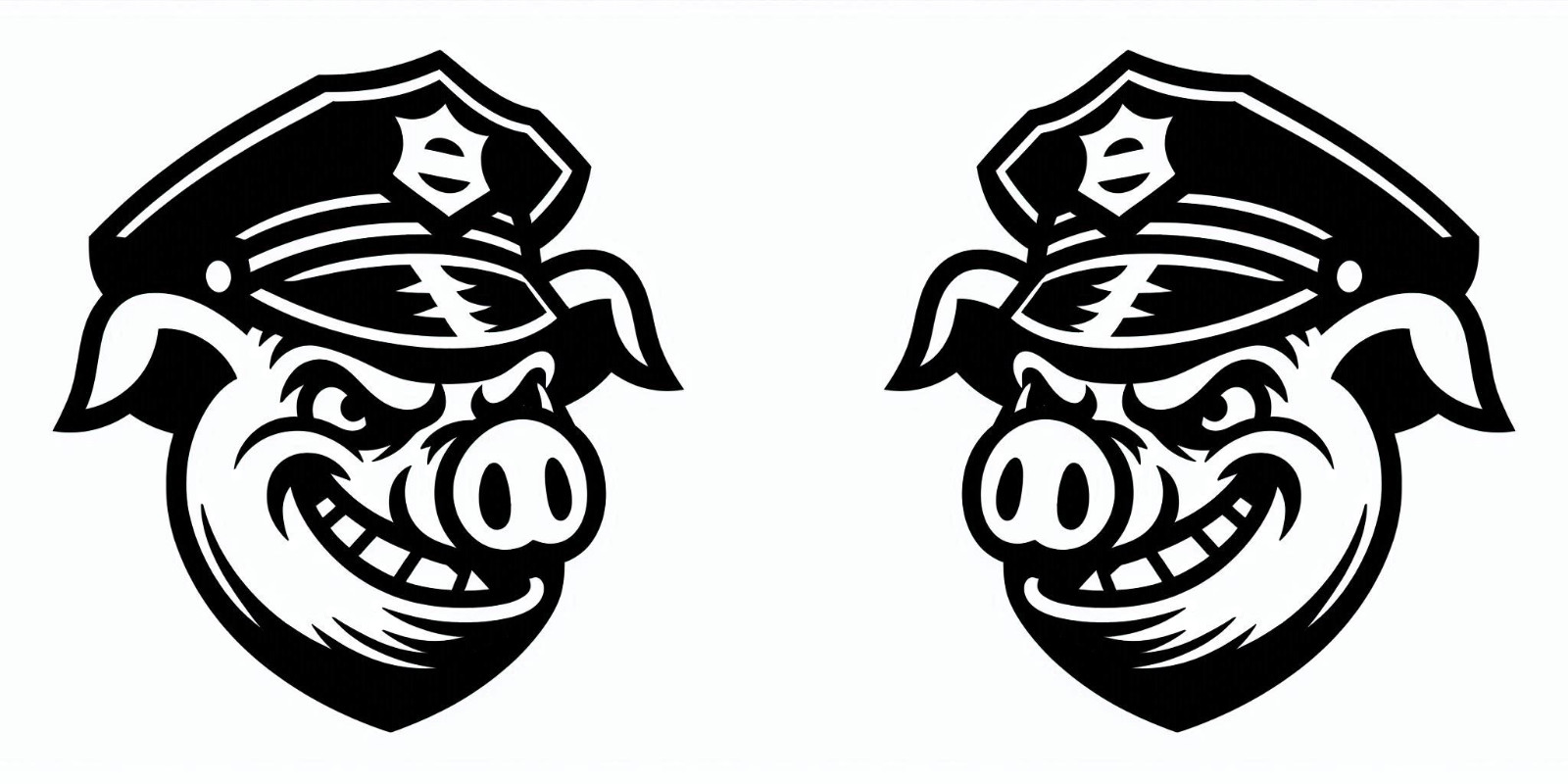 Evil Smiling Pig Cop Police Die Cut Vinyl Sticker Decal Left Right or Pair