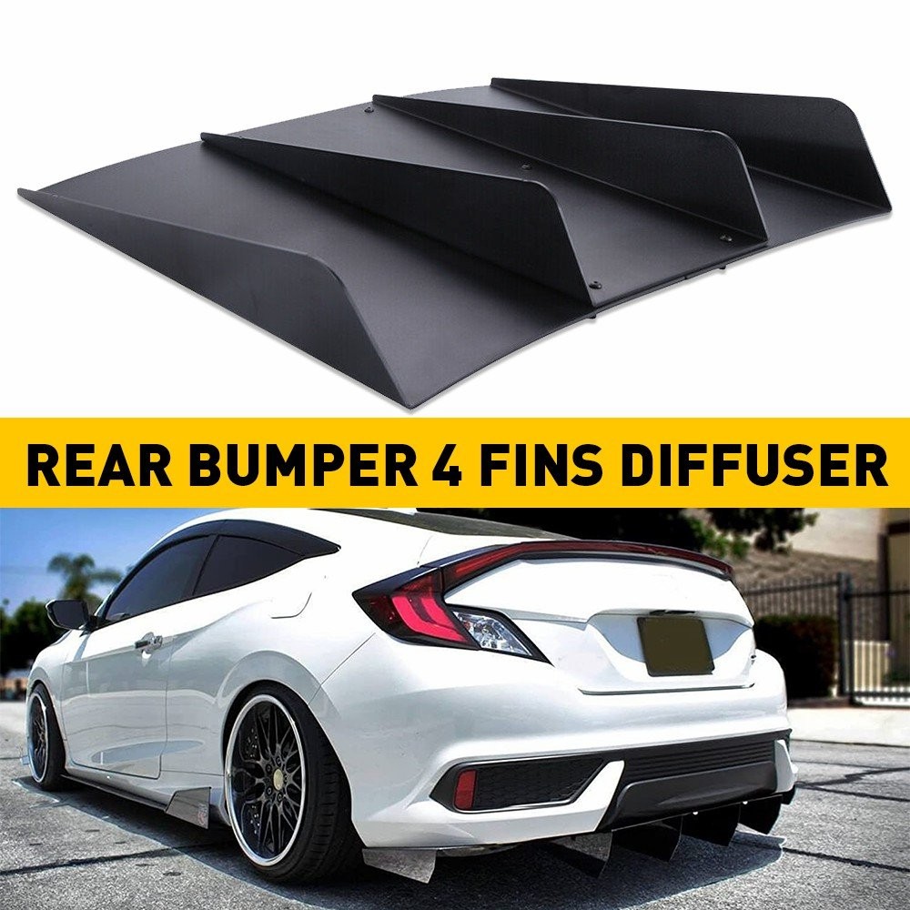 Rear Diffuser 4 Fins Bumper Splitter Chin Spoiler Lower Lip Universal Car H