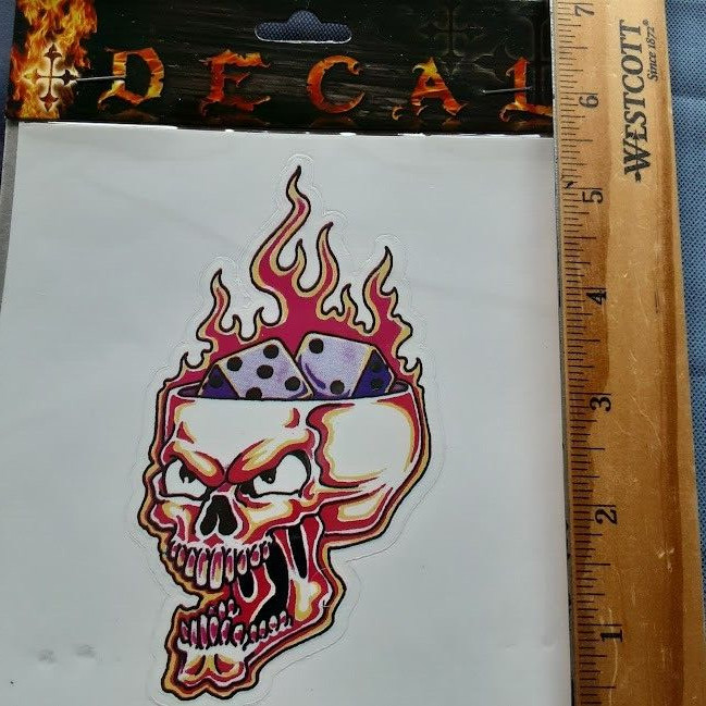 Flaming Dice Skull Sticker / Decal 4 “