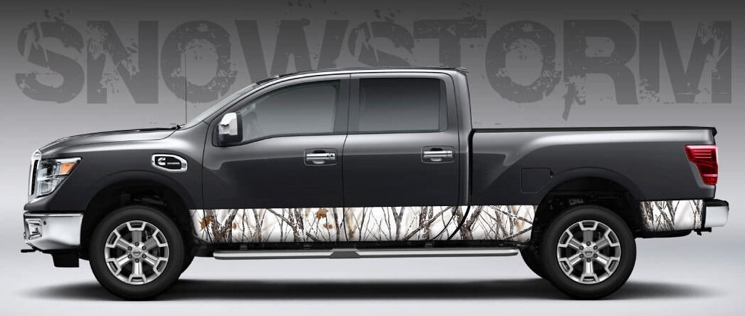 Camo “Snowstorm” Rocker Panel Graphic Decal Wrap Kit Truck Large – 6 Sizes