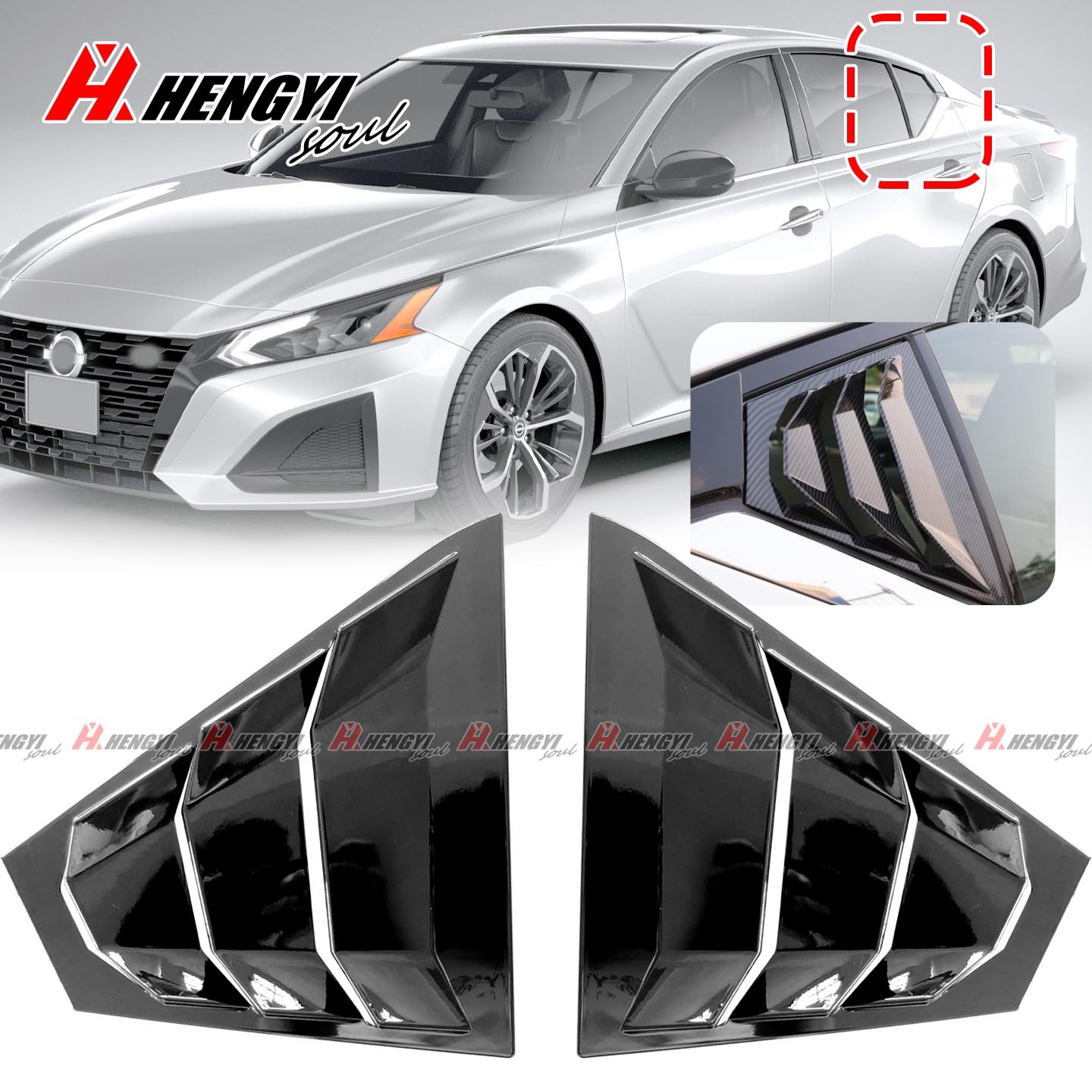 For Nissan Altima 2023+ Side Rear Window Louver Shutter Cover Trim Gloss Black
