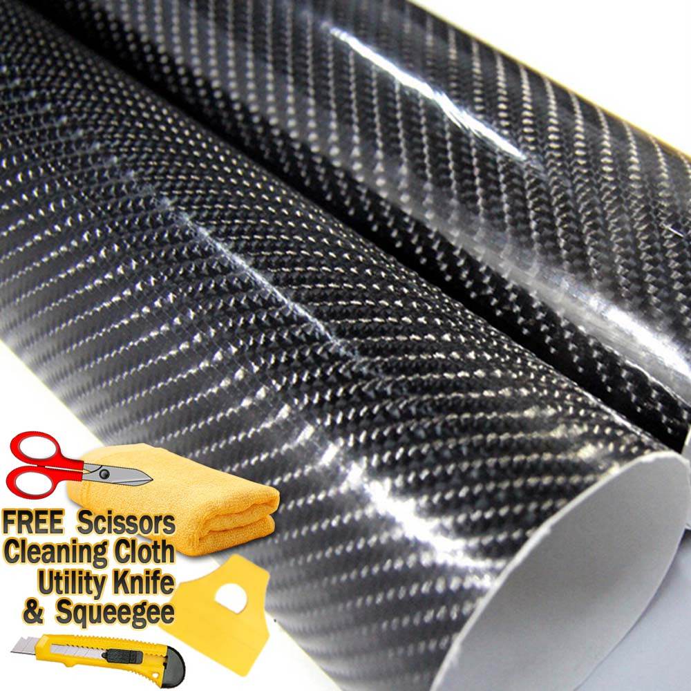 24″ x 60″ Premium 4D Gloss Black Carbon Fiber Vinyl Wrap Bubble Free Air Release
