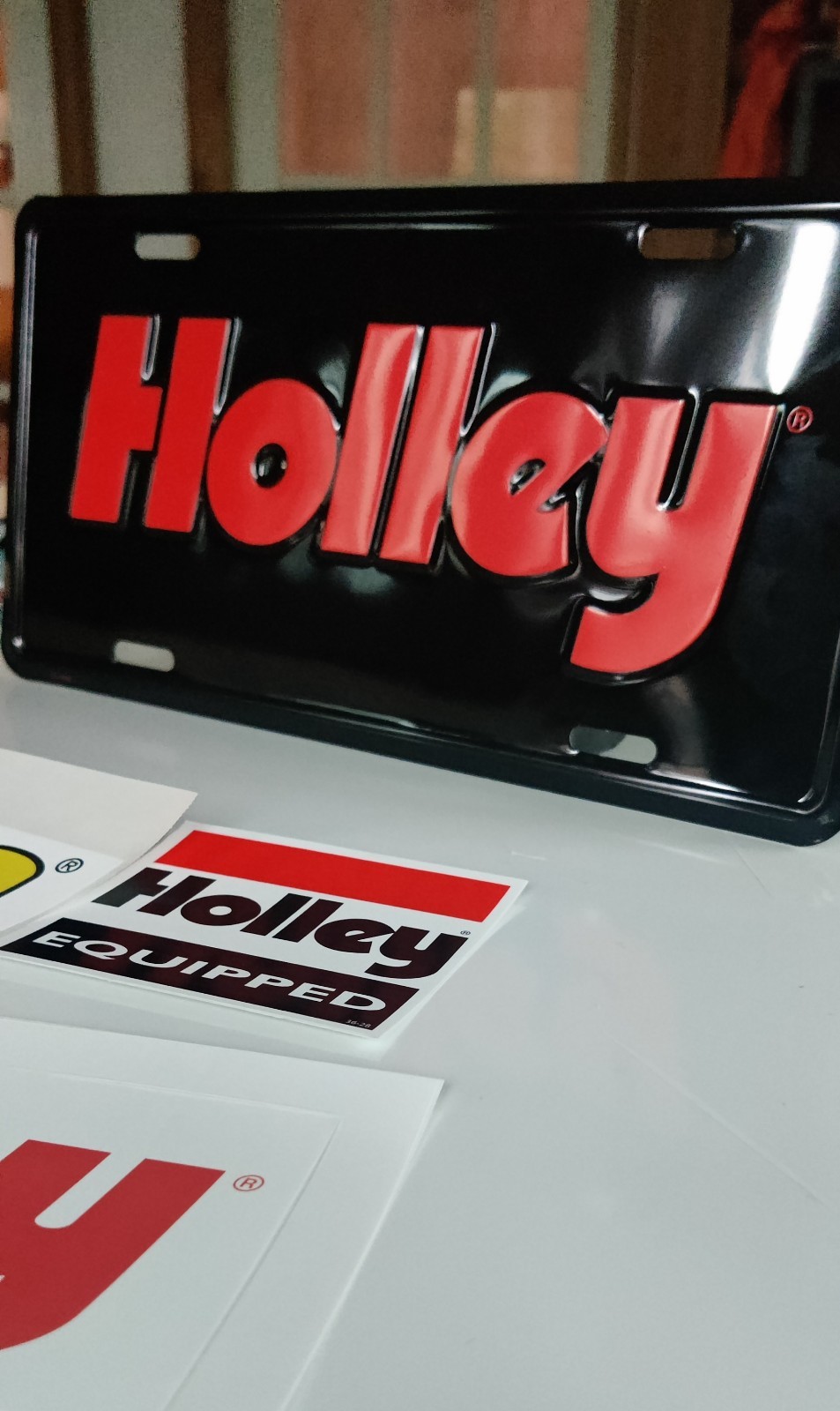 Classic Hooker Header + Holley Decals & Embossed License Plate 12″ NHRA Mancave