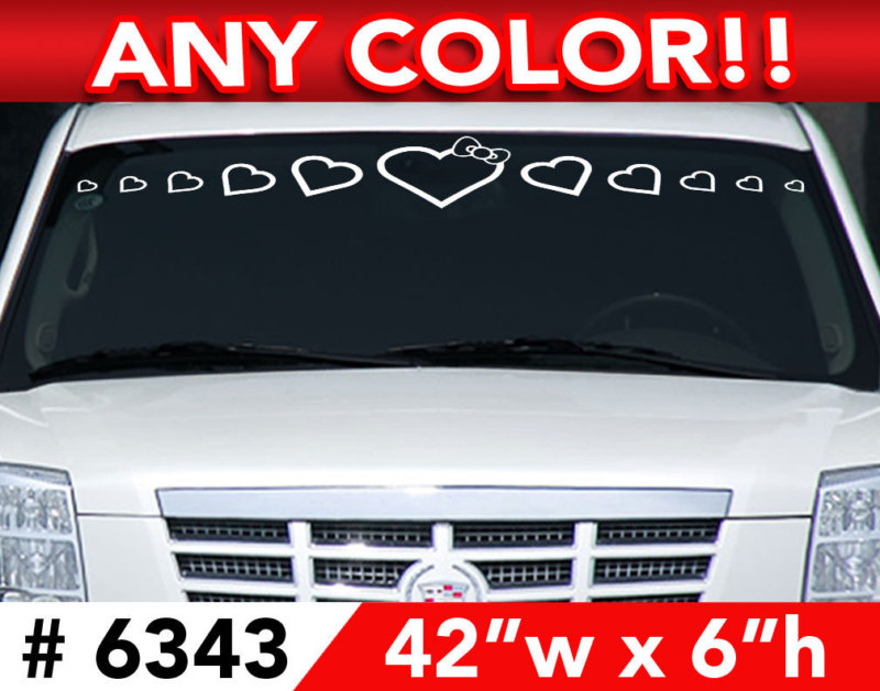 HEARTS with BOW WINDSHIELD DECAL STICKER 42″w x 6″h