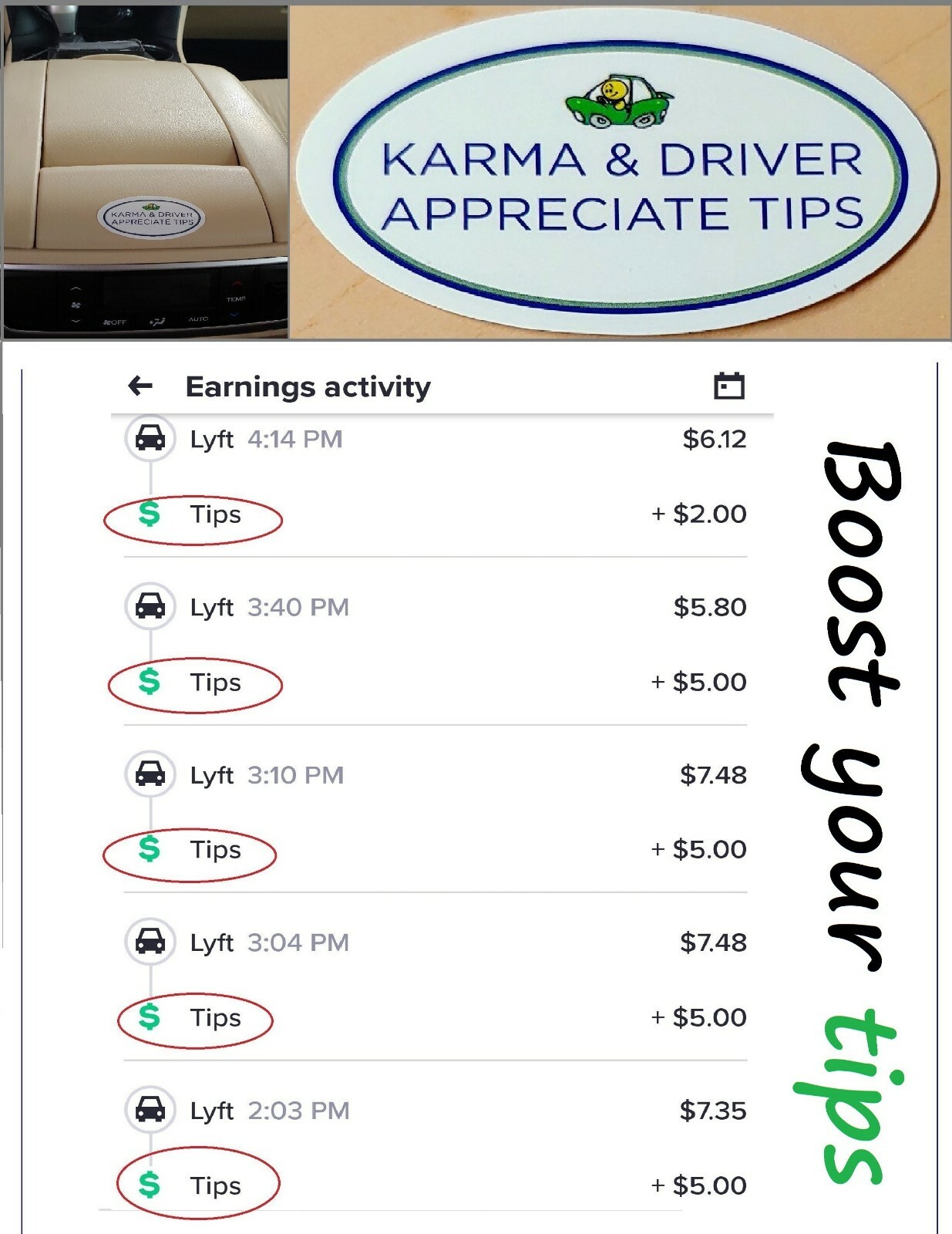 TIP BOOSTER STICKER , UBER TIP , TIP STICKER