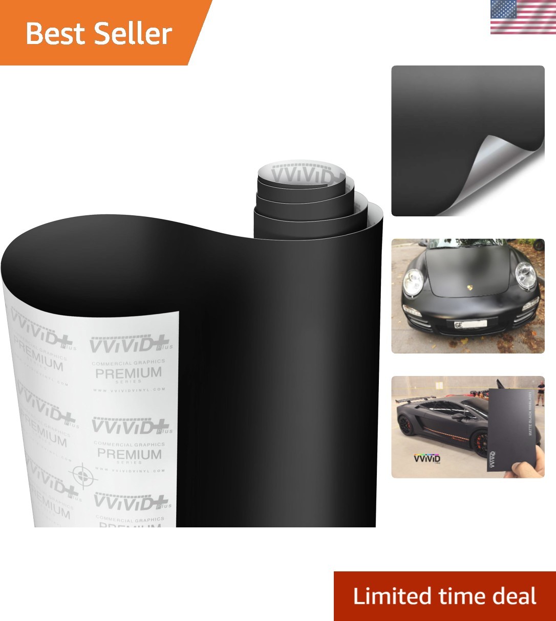 Black Matte Car Wrap Vinyl Roll with Air Release 3MIL-8 3FT X 5FT