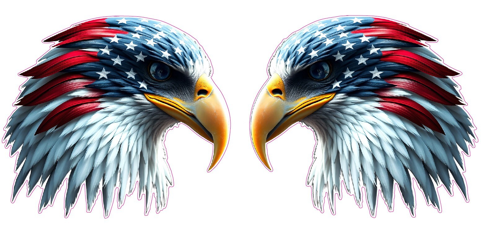 American Flag Eagle Head Patriotic decals pair 24″