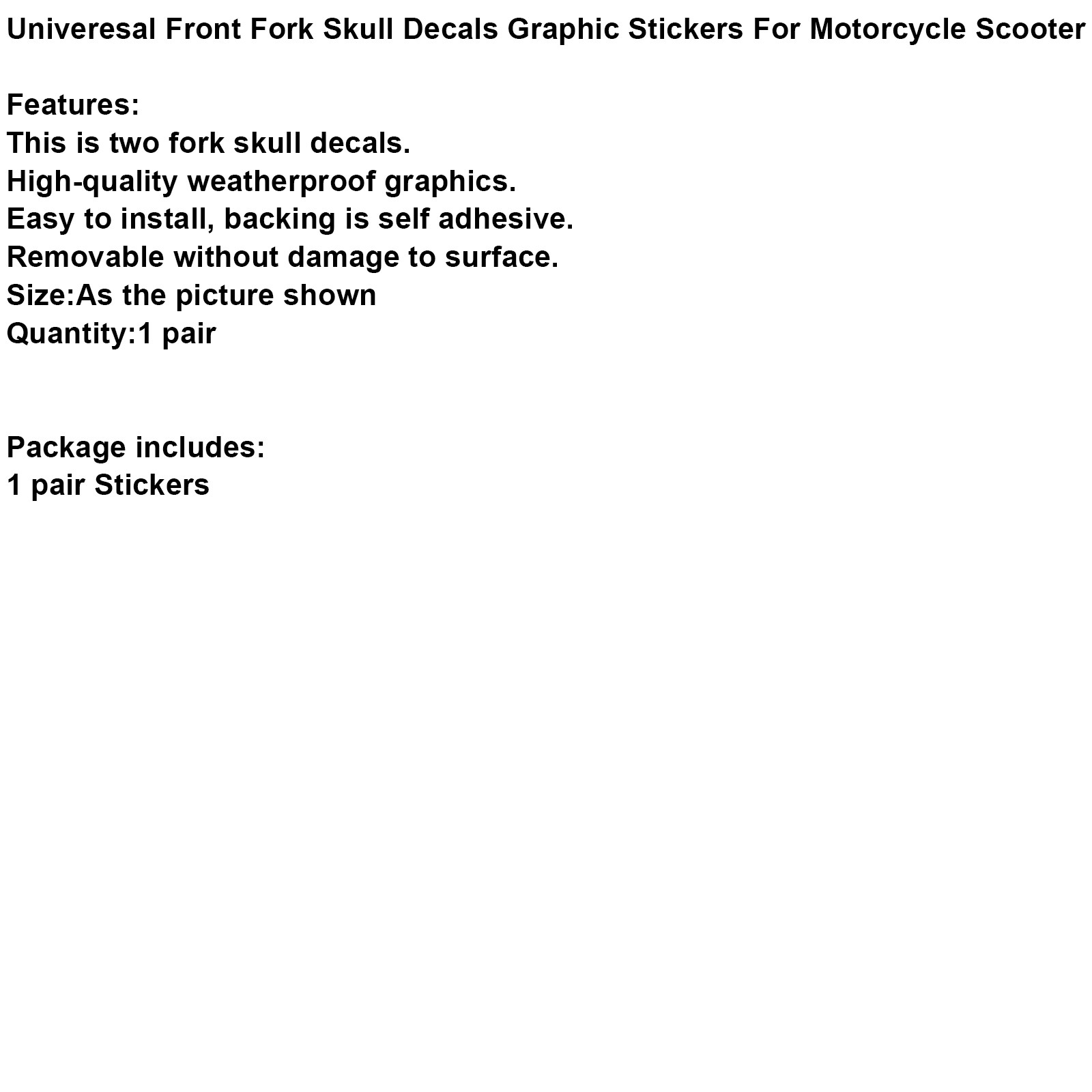 Pair Front Fork Skull Decals Graphic Stickers For Motorcycle Touring Dyna UE