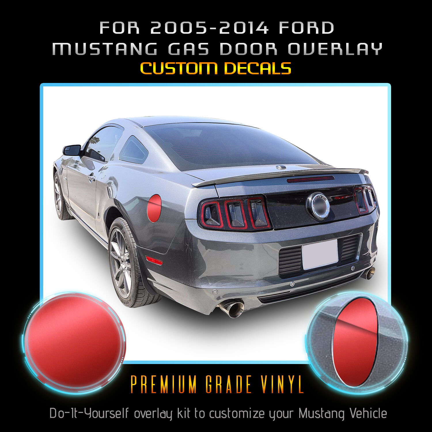 For 2005-2014 Ford Mustang Gas Door Graphic Decal Overlay – Satin Metallic Vinyl