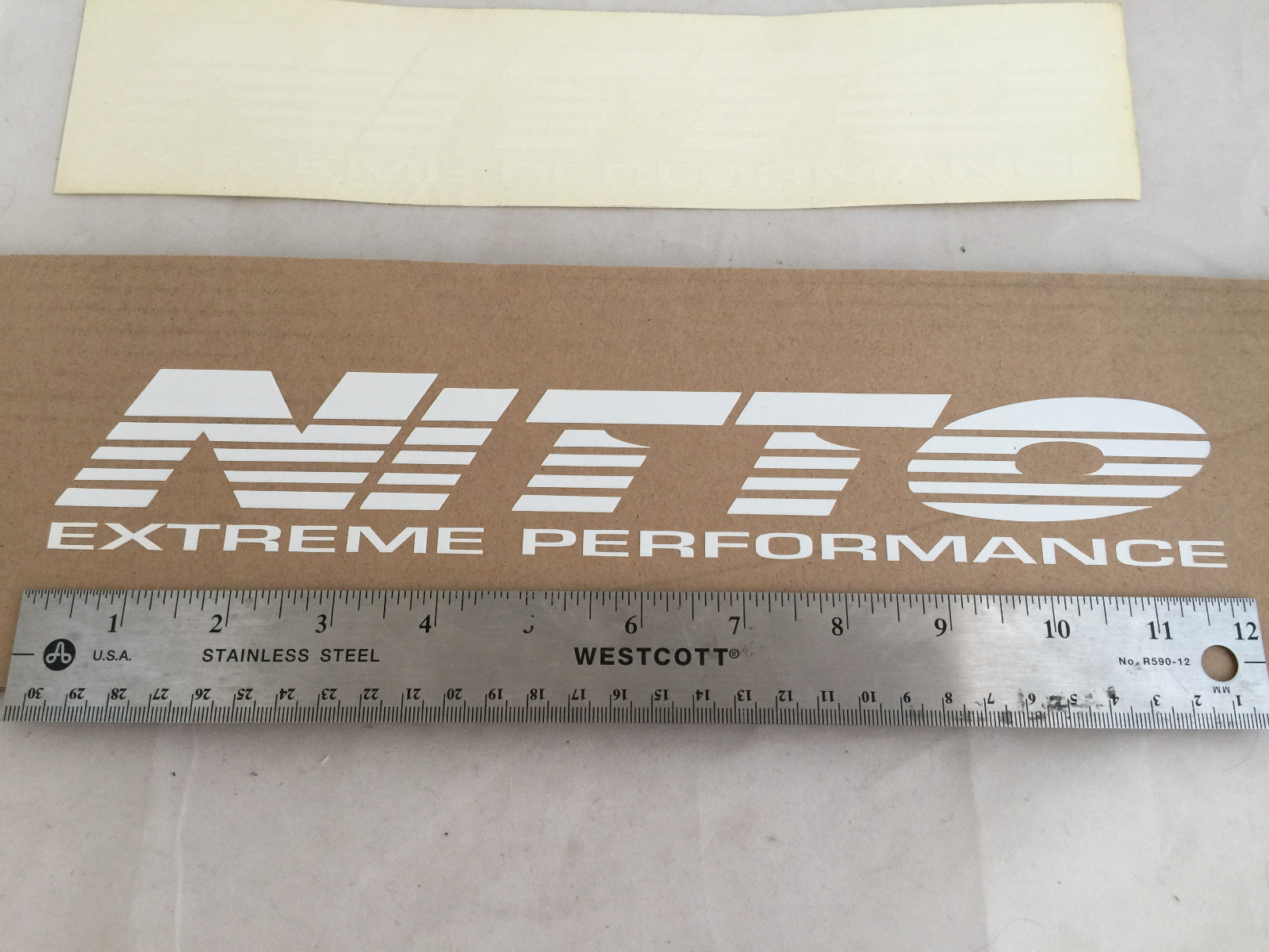 ONE NEW Small White NITTO Tires Windshield Vinyl Sticker Decal 12″ x 2″