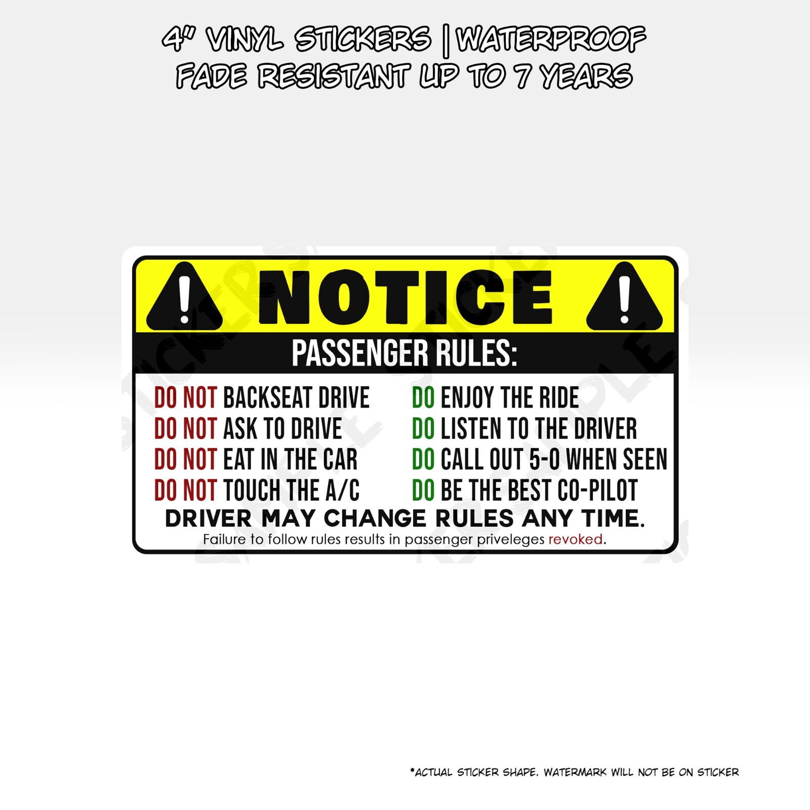 Passenger Rules 4″ | Funny Car Vehicle Passenger Rule Notice Sticker