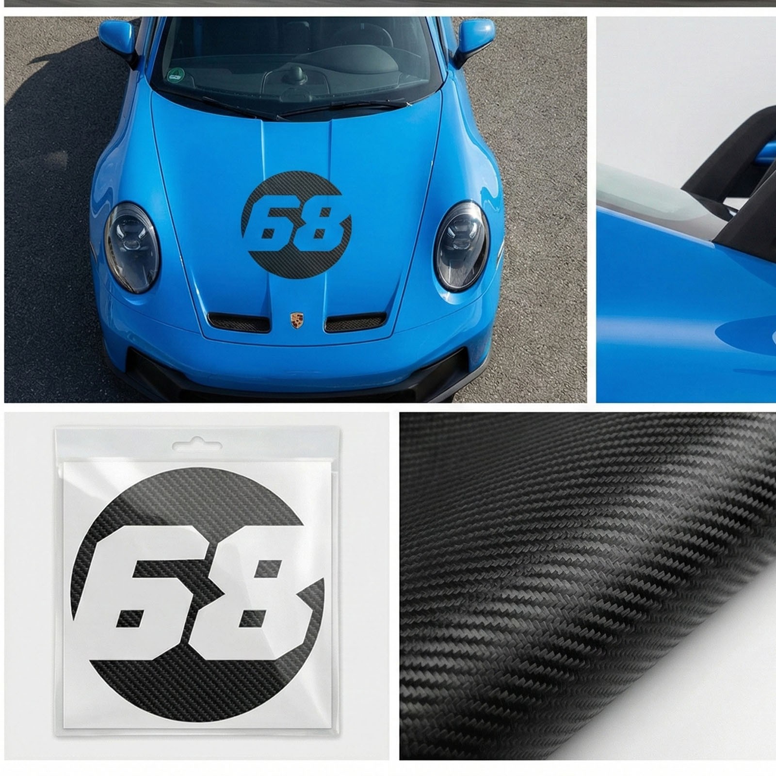 Custom Round Racing Number Carbon Fiber Vinyl Sticker Decals x2 Show Paint Color