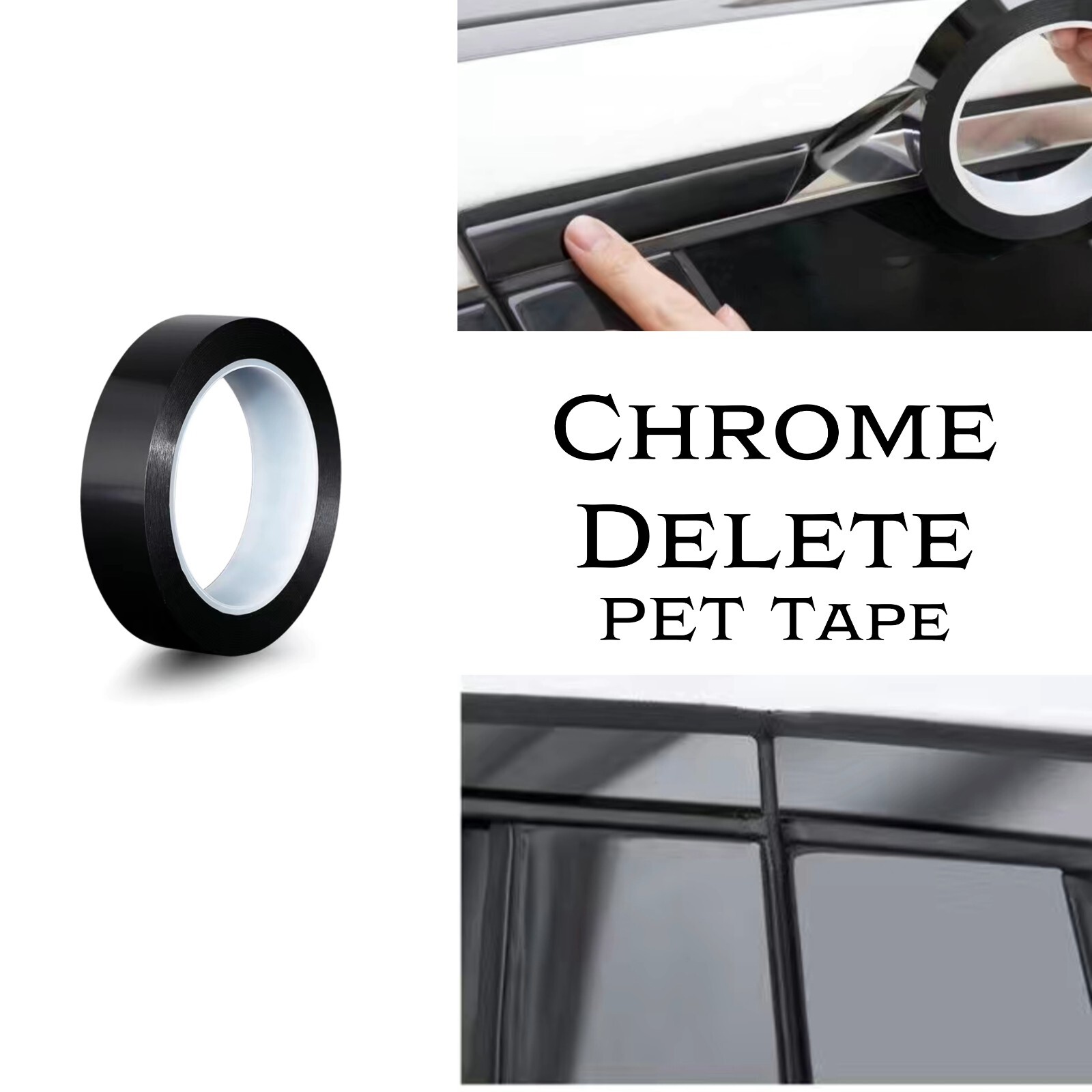 Gloss Black Chrome Trim Car Molding Blackout Adhesive 2 inch 4in Tape 200FT Roll