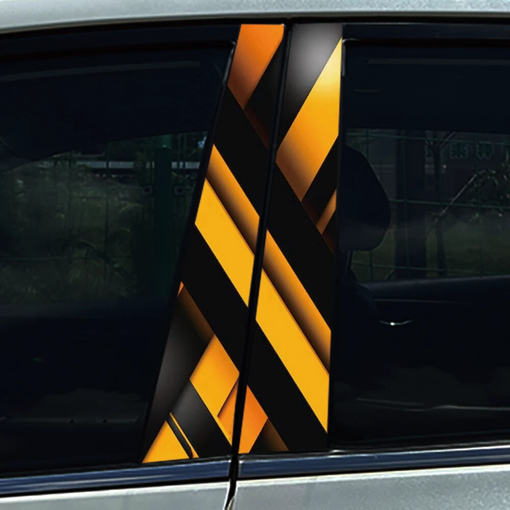 2x Yellow Black Honeycomb Auto B Pillar Waterproof Cover Car Doors Pillar Decals